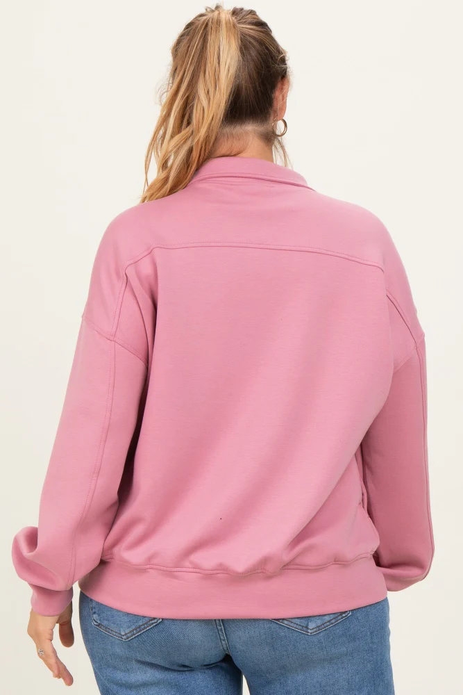 Mauve Half Zip Maternity Plus Pullover - Image 4