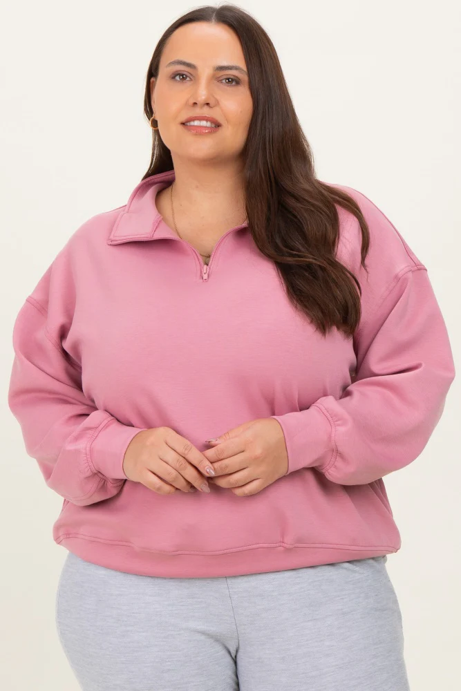 Mauve Half Zip Maternity Plus Pullover - Image 5