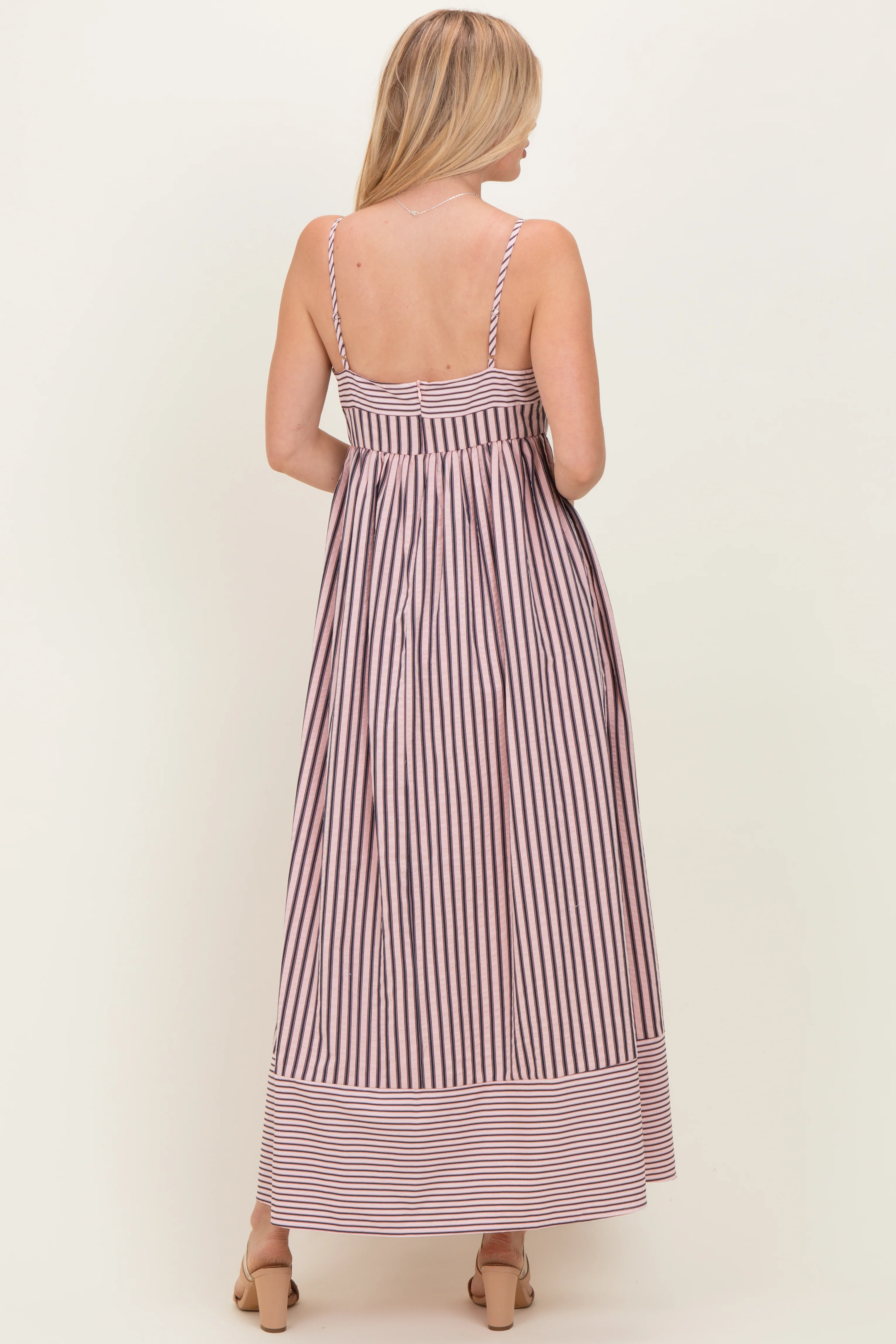 Mauve Mixed Stripe Sleeveless Maxi Dress - Image 3