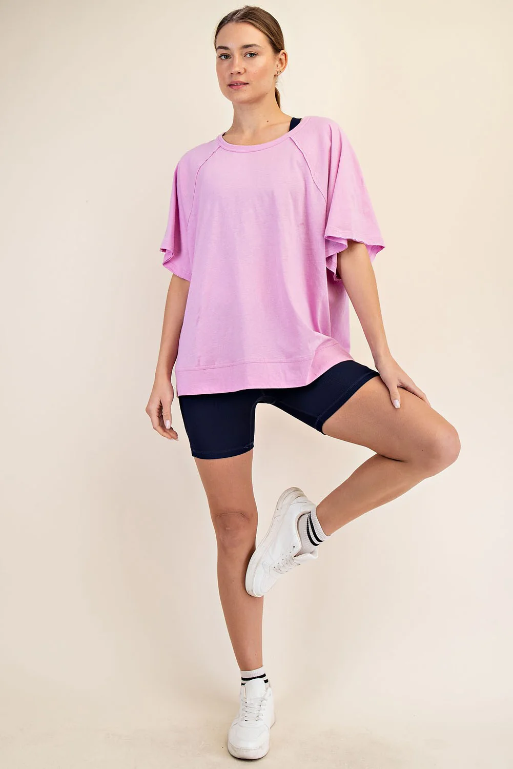 Mauve Oversized Raw Hem Short Sleeve Tee - Image 4