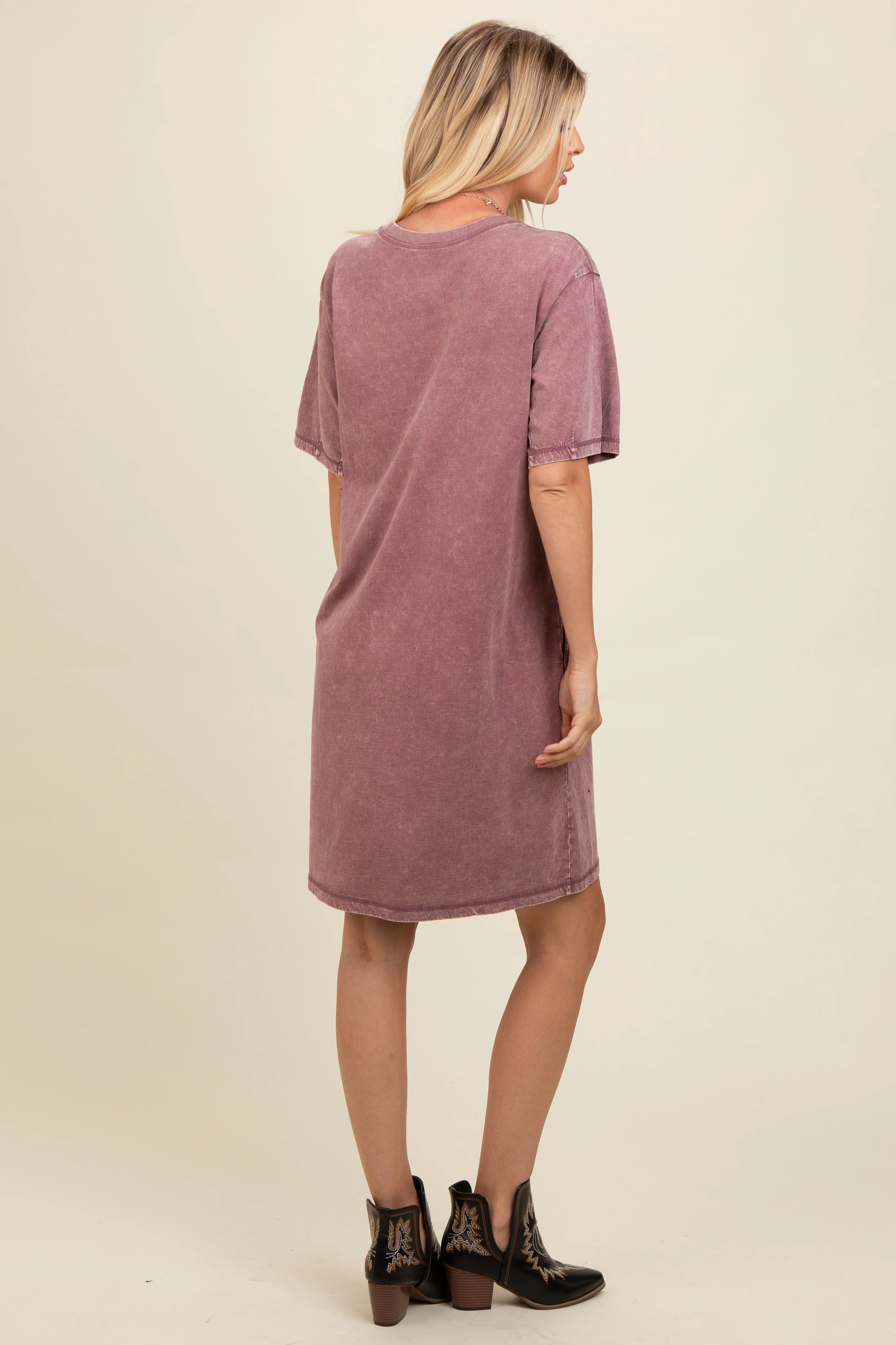 Mauve Rhinestone Mineral Washed T-Shirt Dress - Image 3