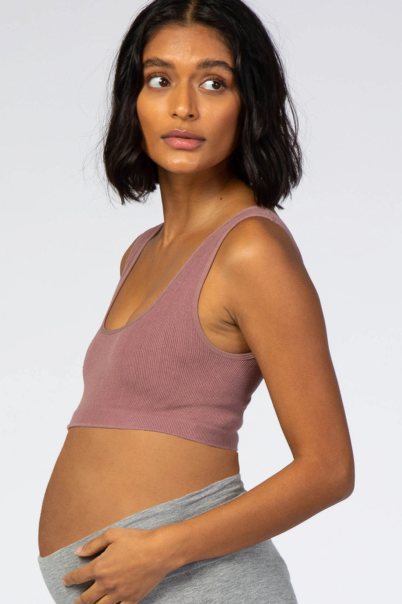 Mauve Ribbed Squared Neck Maternity Bralette - Image 2