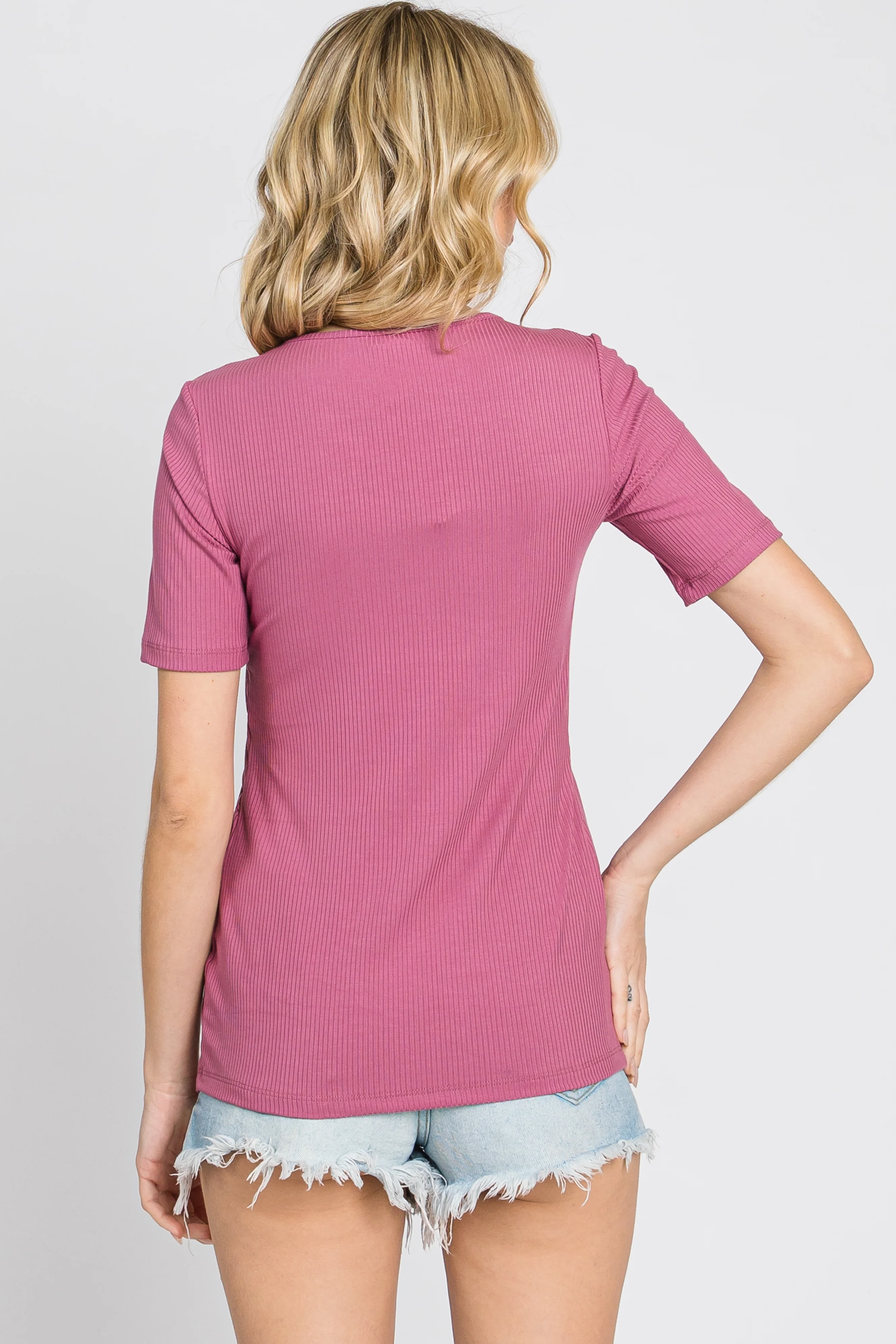Mauve Ribbed Wrap Front Nursing Top - Image 4