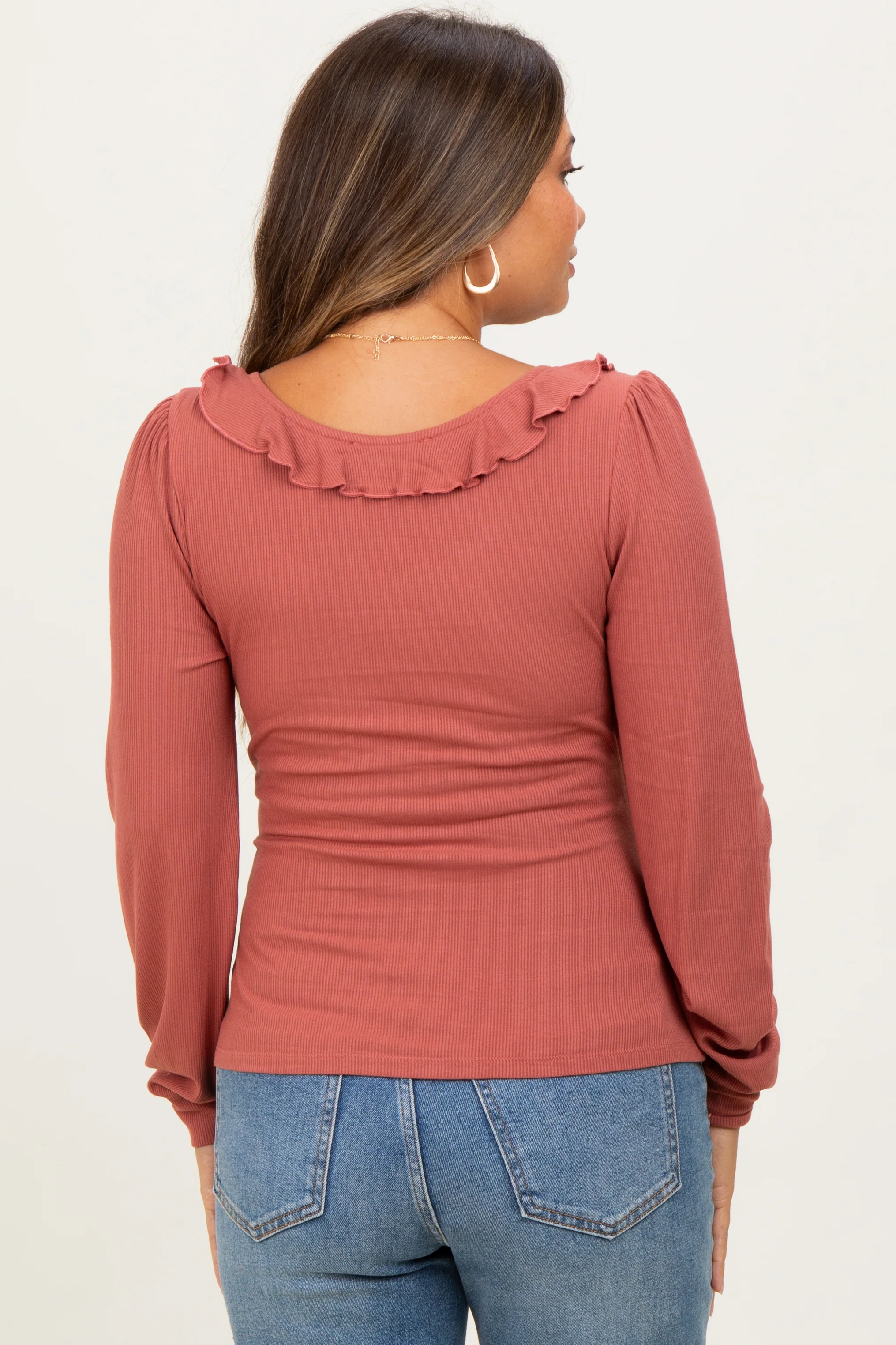 Mauve Ruffle Tie Detail Long Sleeve Maternity Top - Image 4