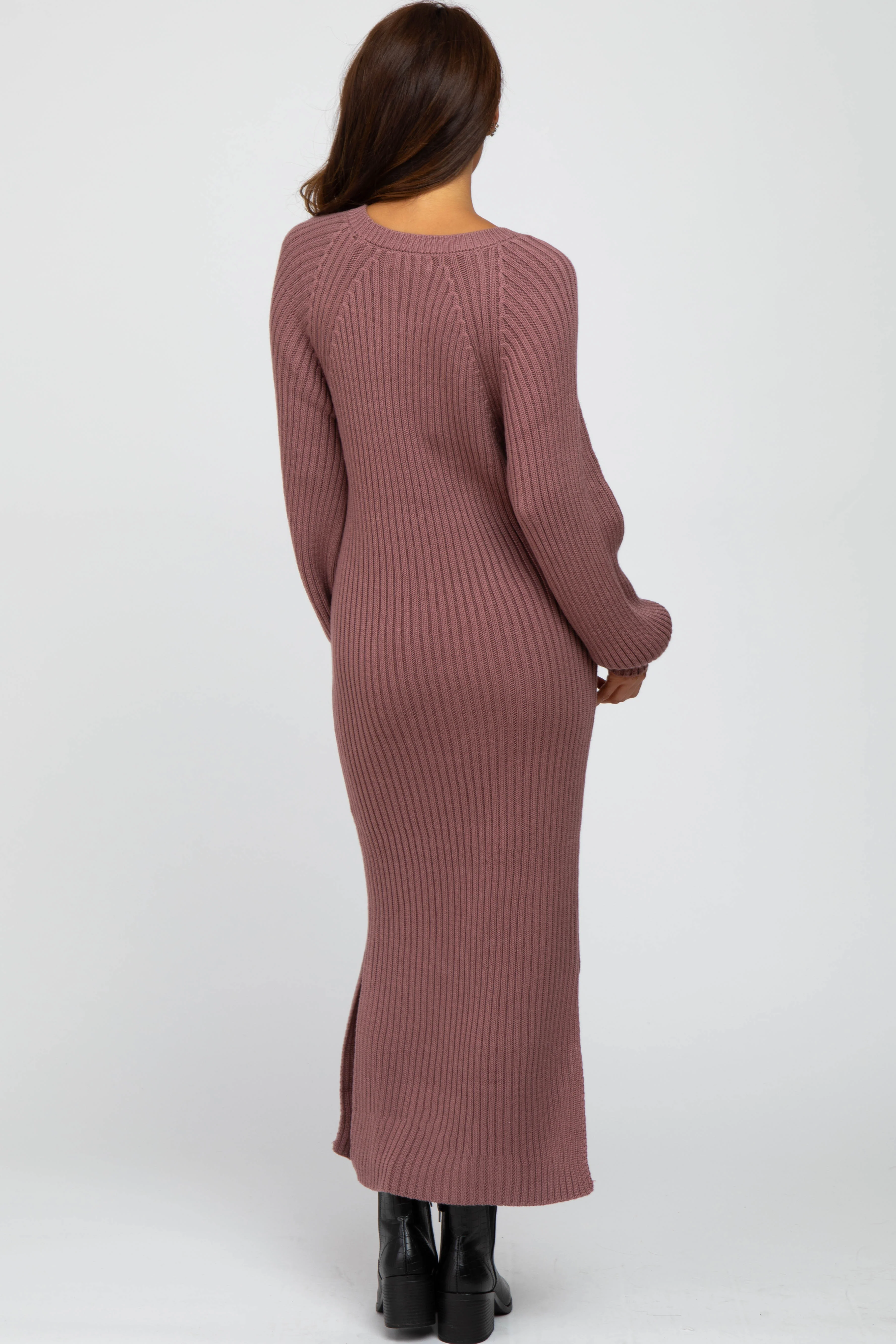 Mauve Side Slit Maxi Sweater Dress - Image 3