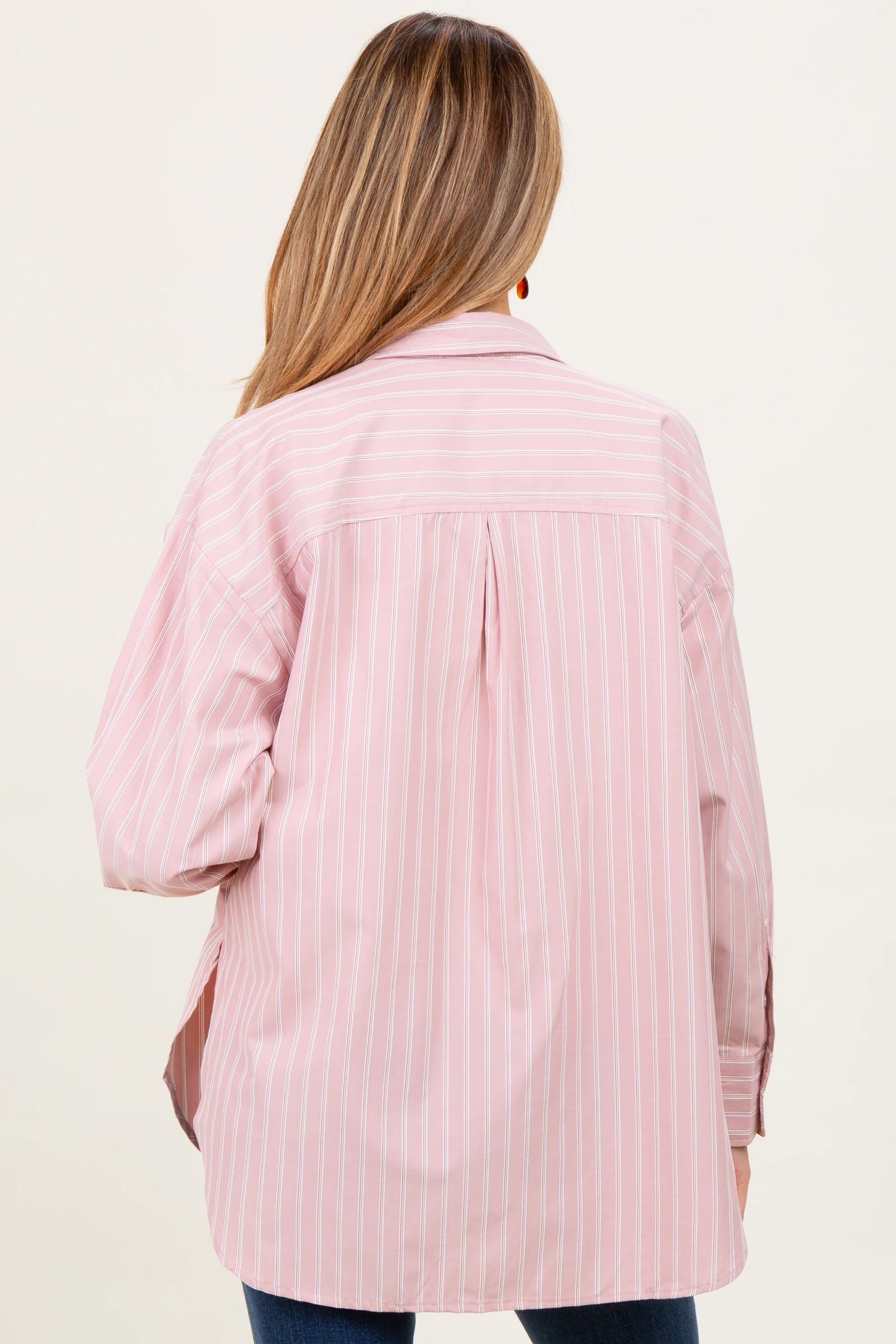 Mauve Striped Button Down Oversized Maternity Shirt - Image 5