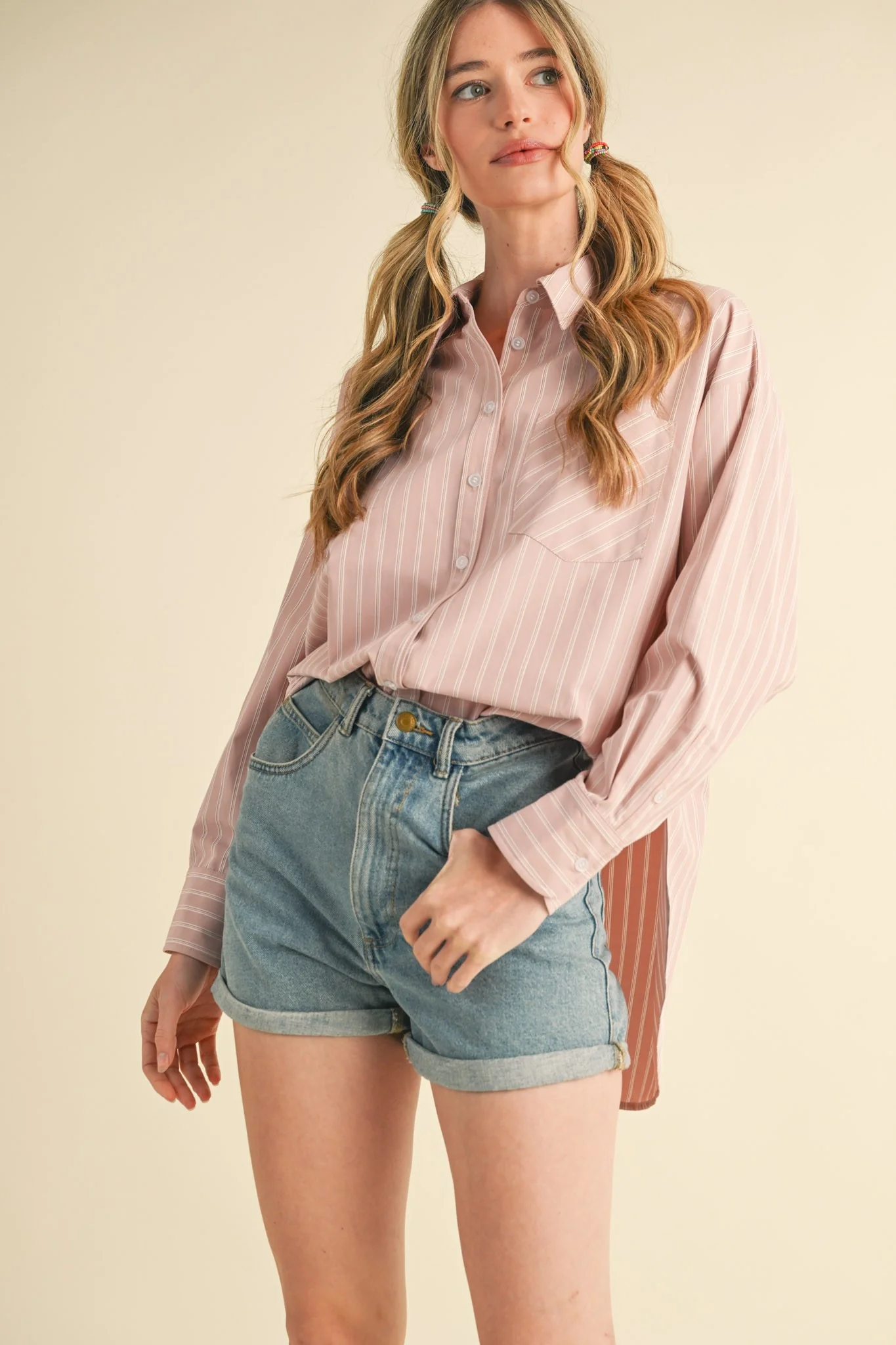 Mauve Striped Button Down Oversized Shirt - Image 4