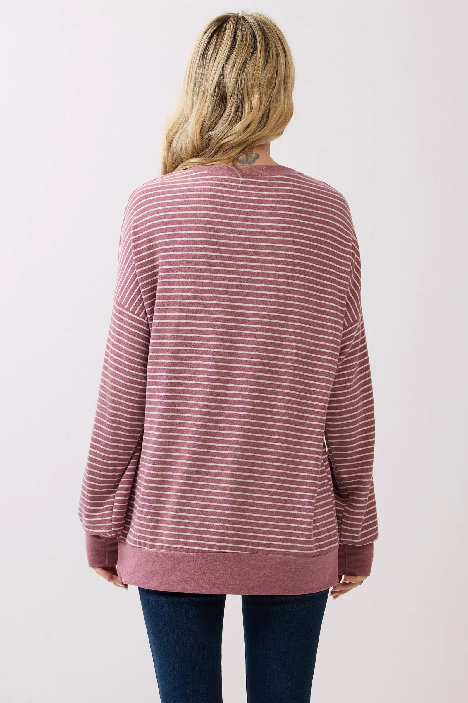 Mauve Striped Crew Neck Pullover Top - Image 3