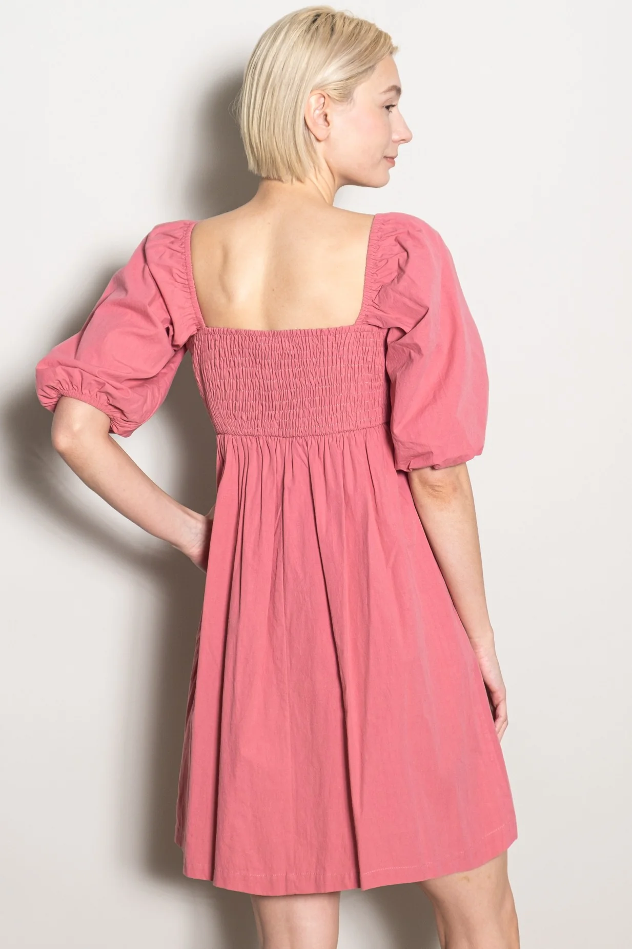 Mauve Sweetheart Neckline Puff Sleeve Dress - Image 4