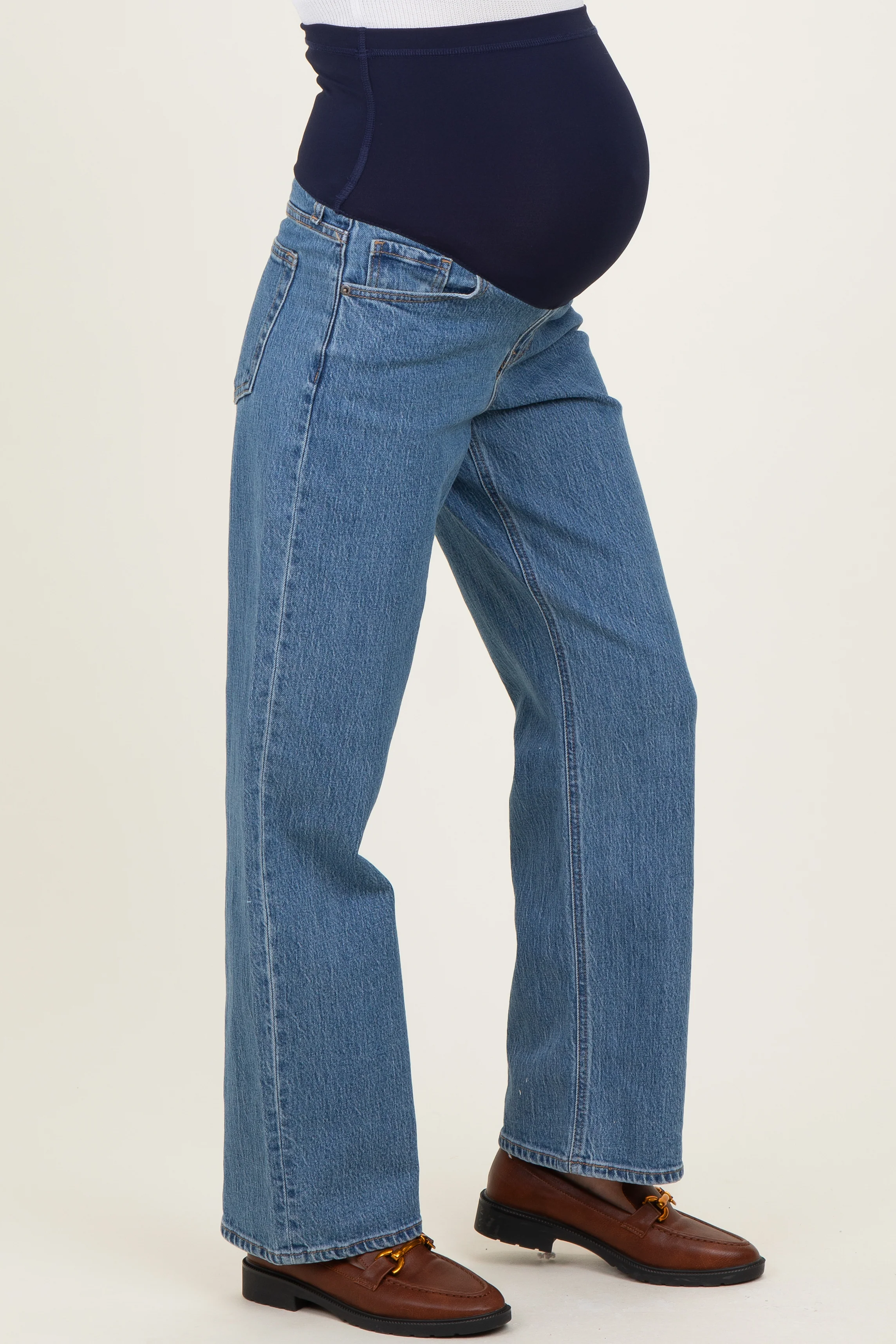Medium Denim Full Length Straight Maternity Jeans - Image 3