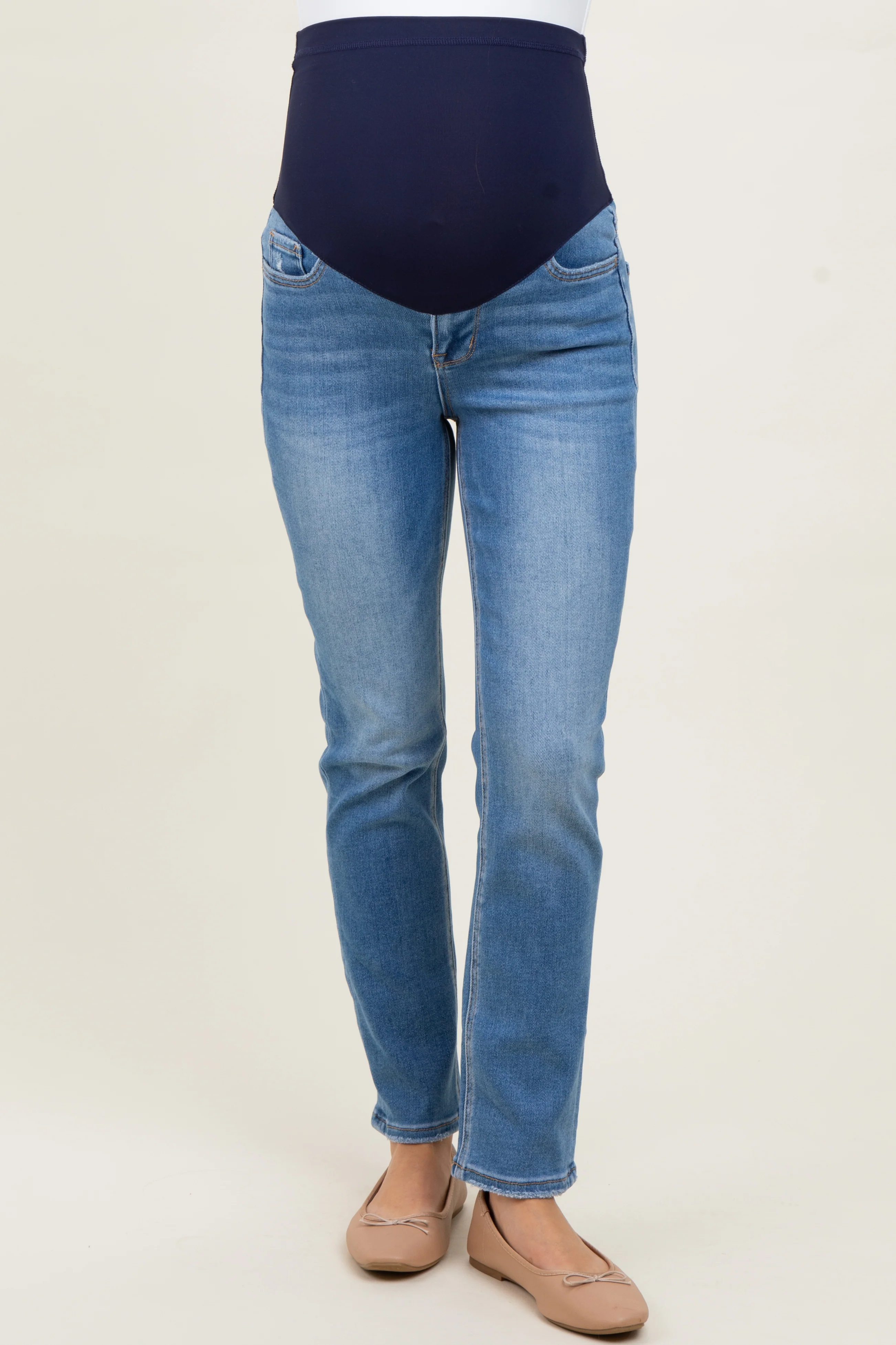 Medium Rinse High Rise Slim Straight Maternity Jeans - Image 3