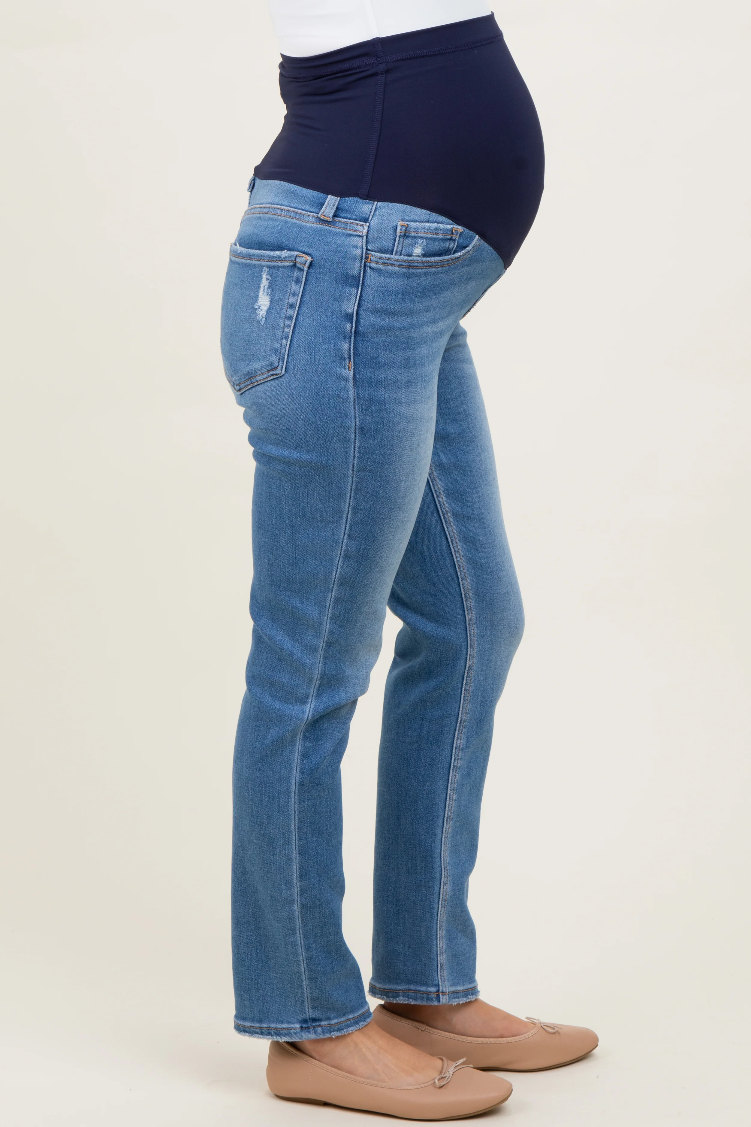 Medium Rinse High Rise Slim Straight Maternity Jeans - Image 4