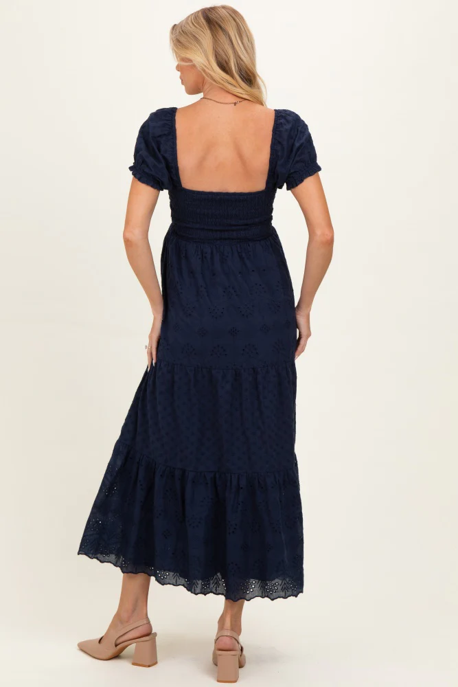 Midnight Embroidered Eyelet Lace Maternity Maxi Dress - Image 3