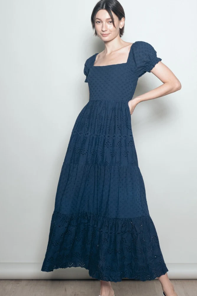 Midnight Embroidered Eyelet Lace Maternity Maxi Dress - Image 4