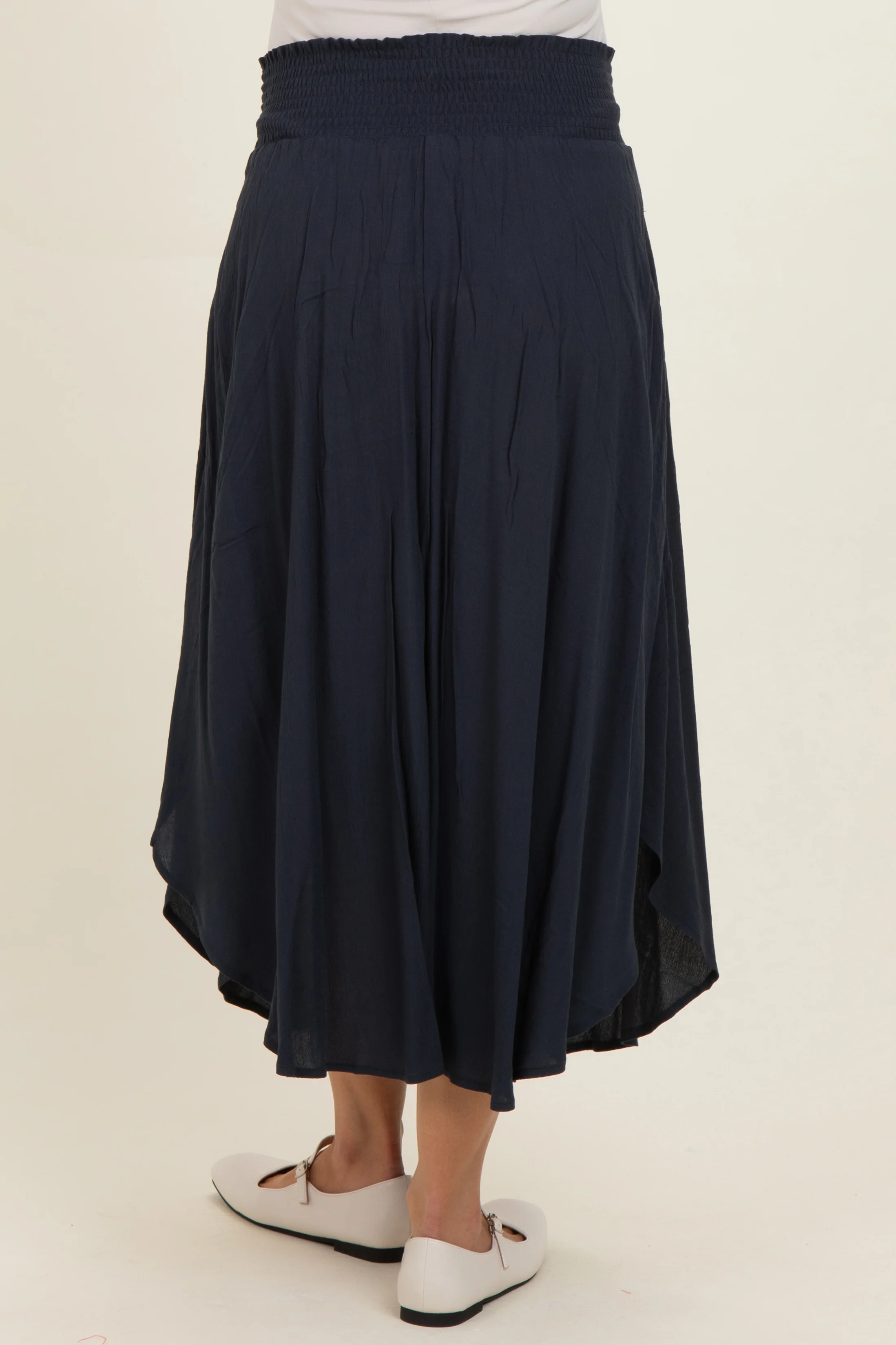 Midnight Smocked Waist Rounded Hem Maternity Skirt - Image 4