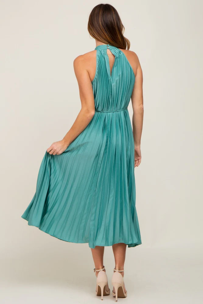 Mint Green Pleated Halter Dress - Image 3
