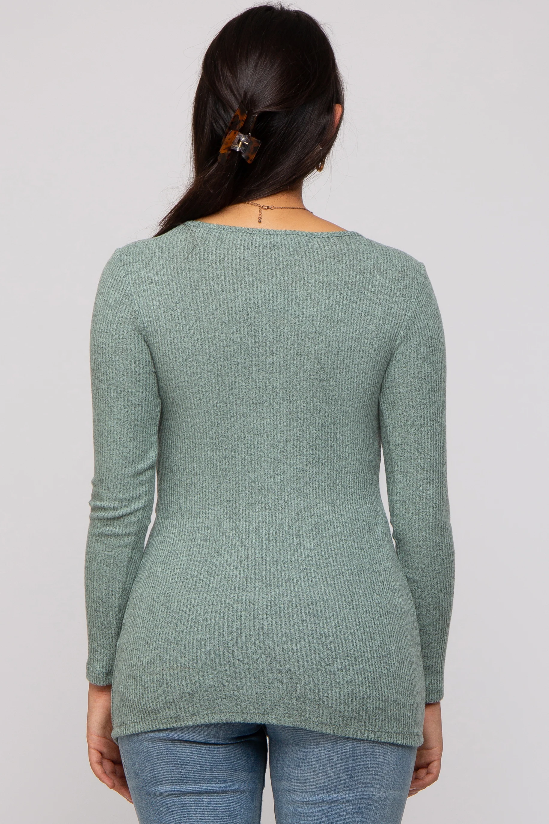 Mint Green Ribbed Crossover Nursing Top - Image 3