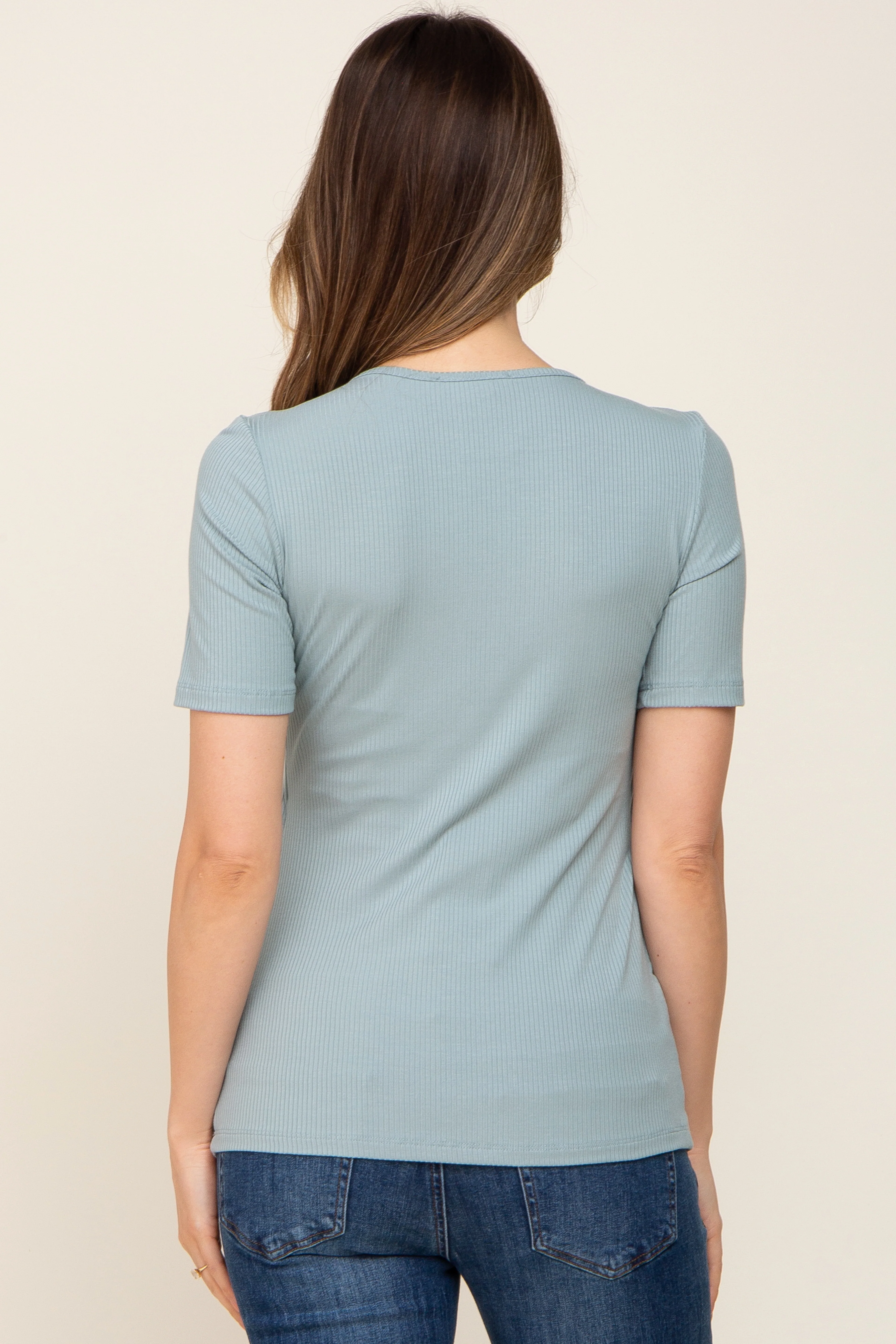 Mint Green Ribbed Wrap Front Maternity/Nursing Top - Image 3