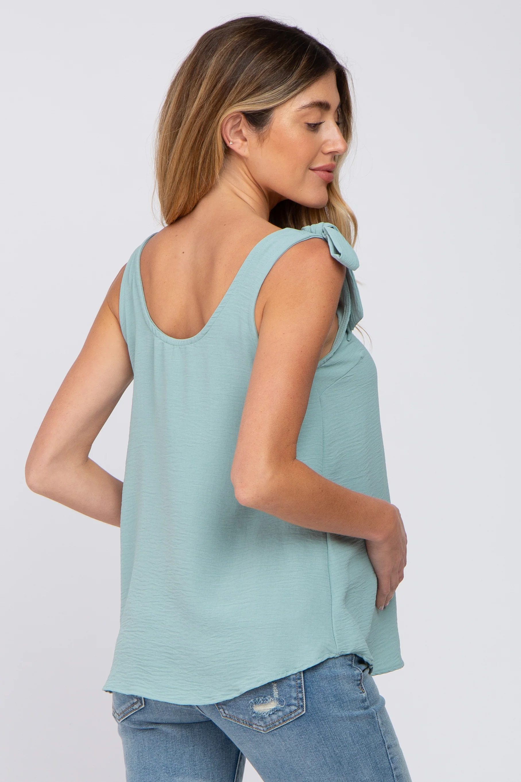Mint Green Shoulder Bow Maternity Tank Top - Image 3