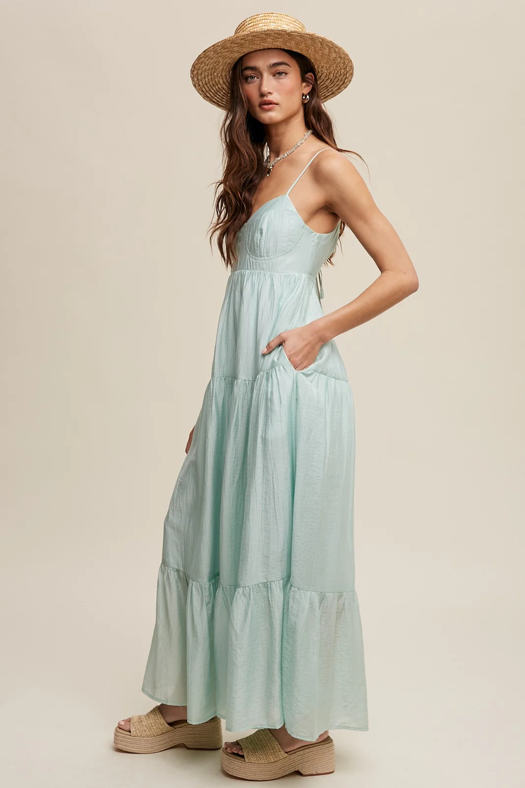 Mint Green Sleeveless Tiered Maxi Dress - Image 3