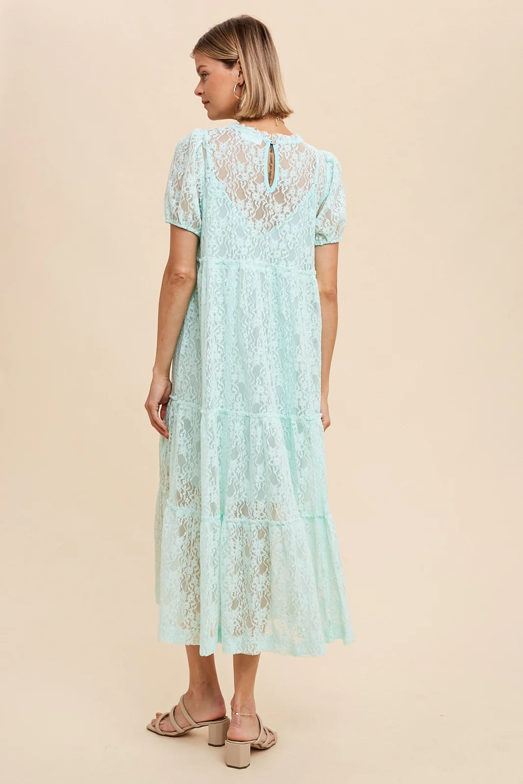Mint Lace Tiered Midi Dress - Image 3