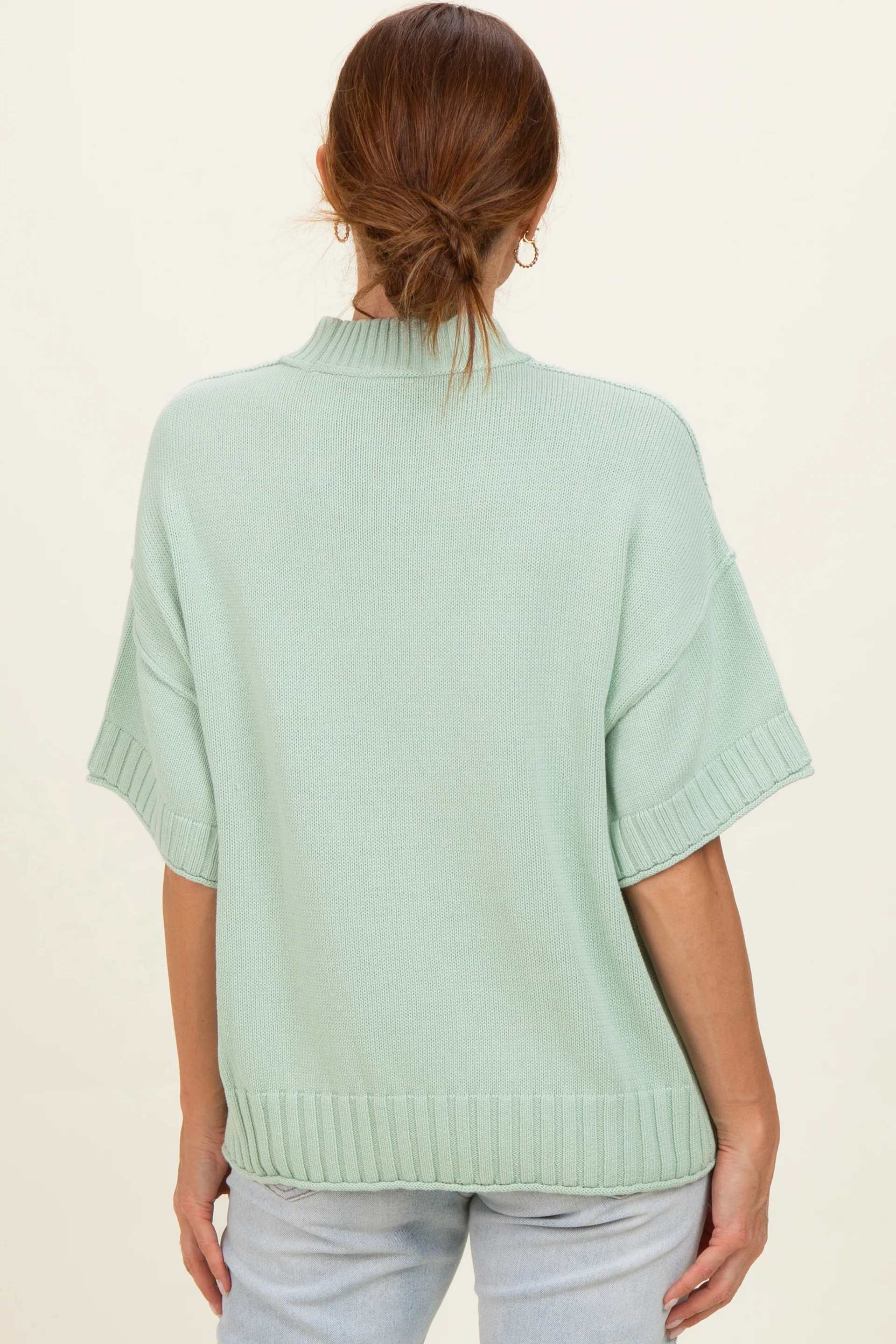 Mint Oversized Mock Neck Short Sleeve Sweater - Image 4