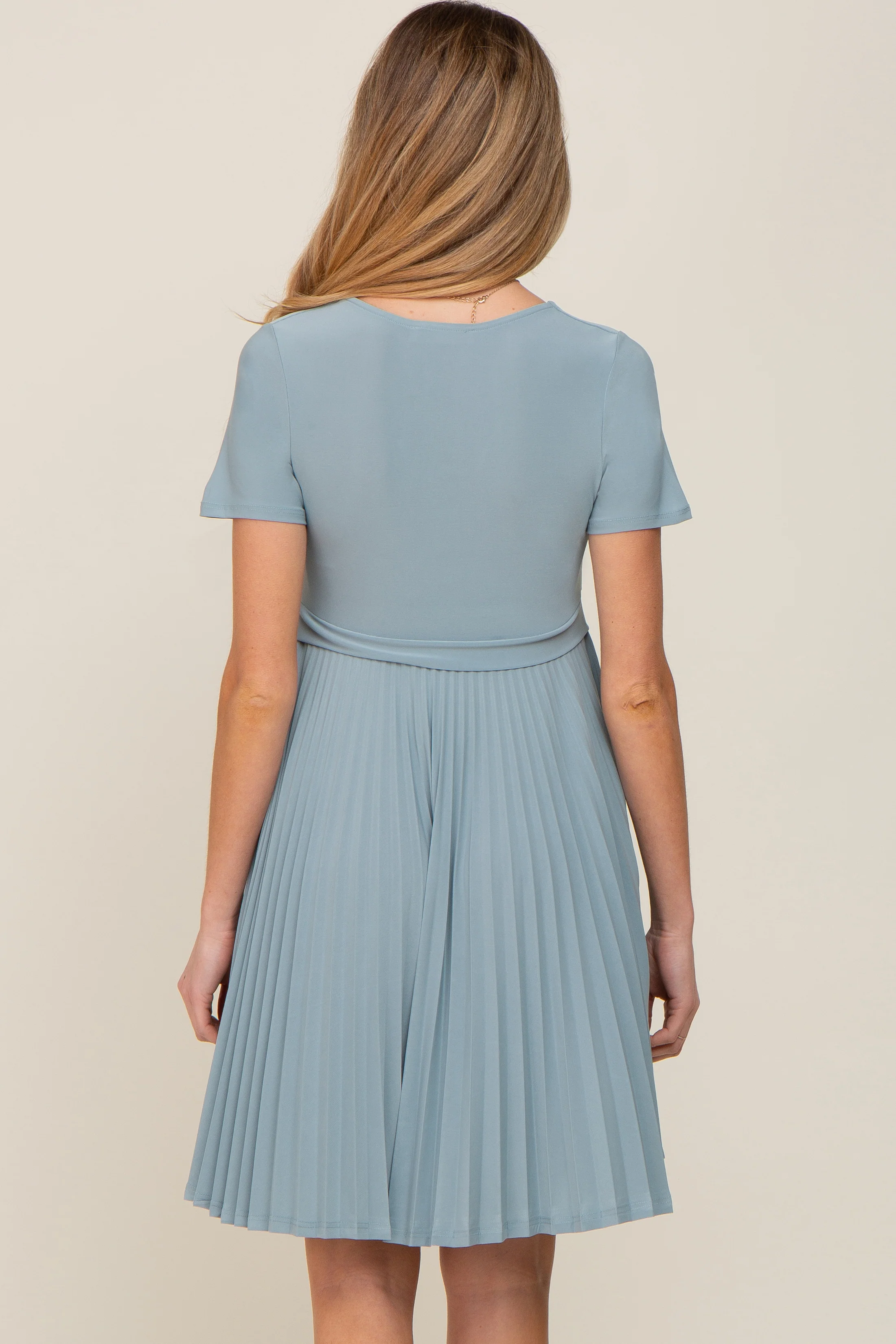 Mint Pleated Maternity/Nursing Dress - Image 3