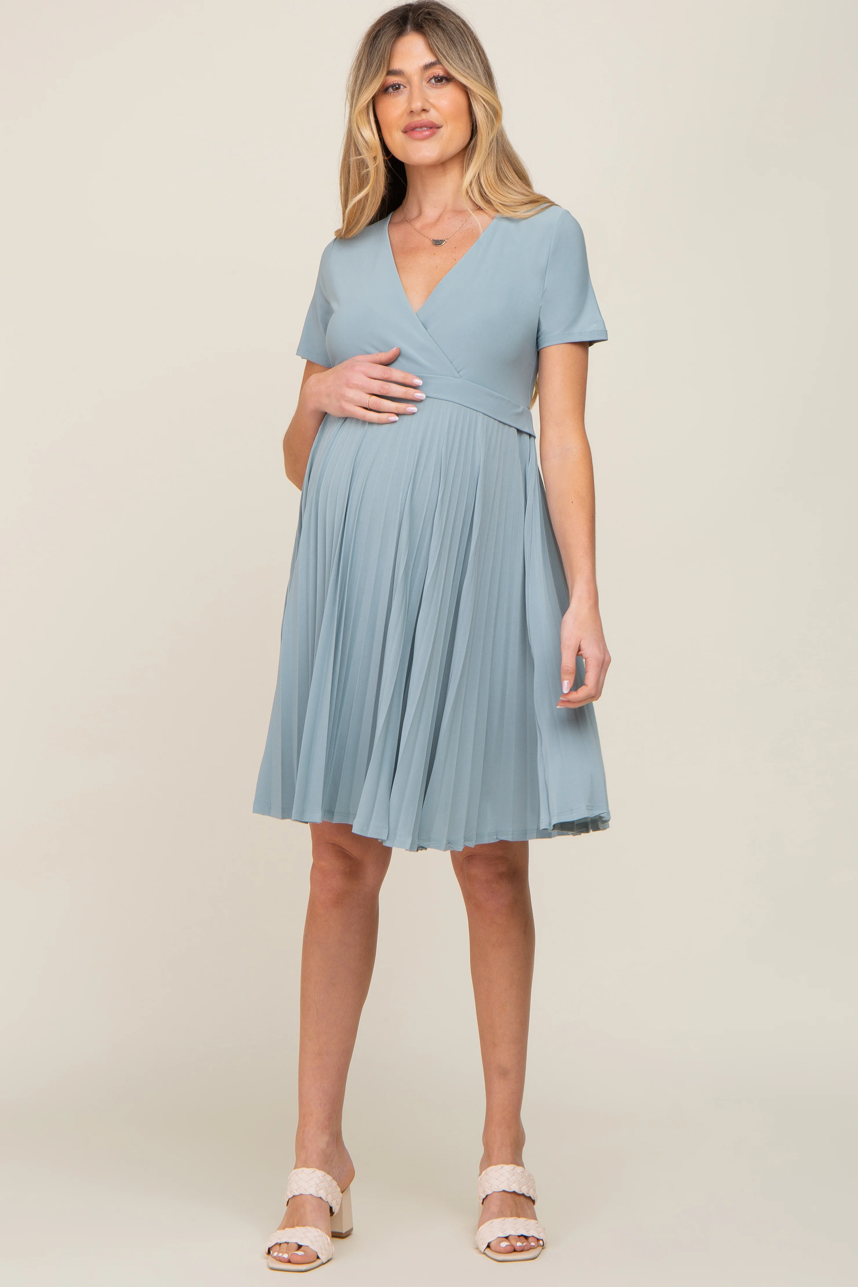 Mint Pleated Maternity/Nursing Dress - Image 4