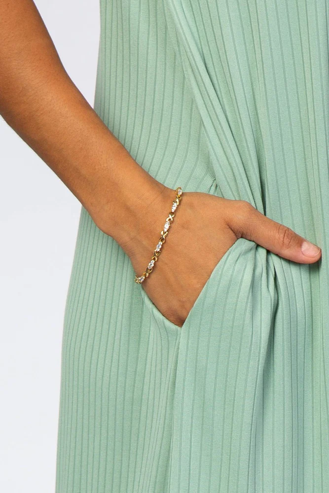 Mint Ribbed Curved Hem Midi Dress - Image 4