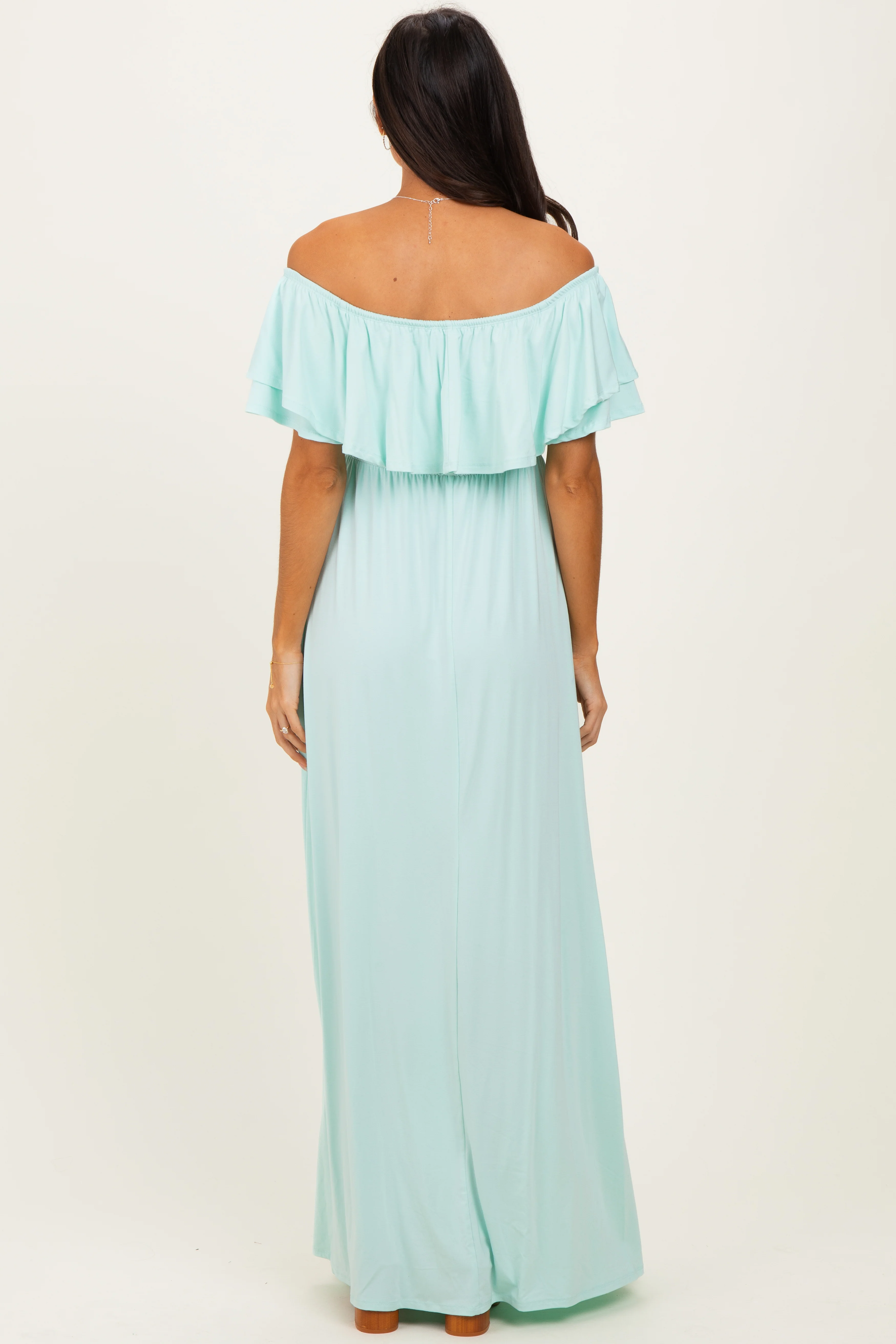 Mint Ruffle Off Shoulder Maxi Dress - Image 4