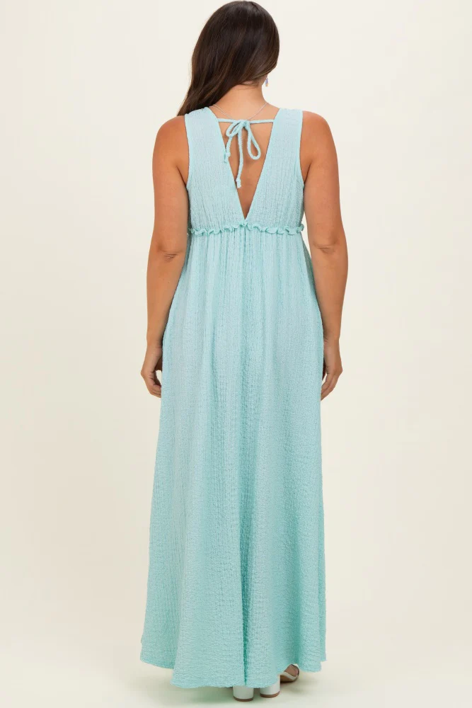Mint Sleeveless Deep V-Neck Maternity Maxi Dress - Image 3