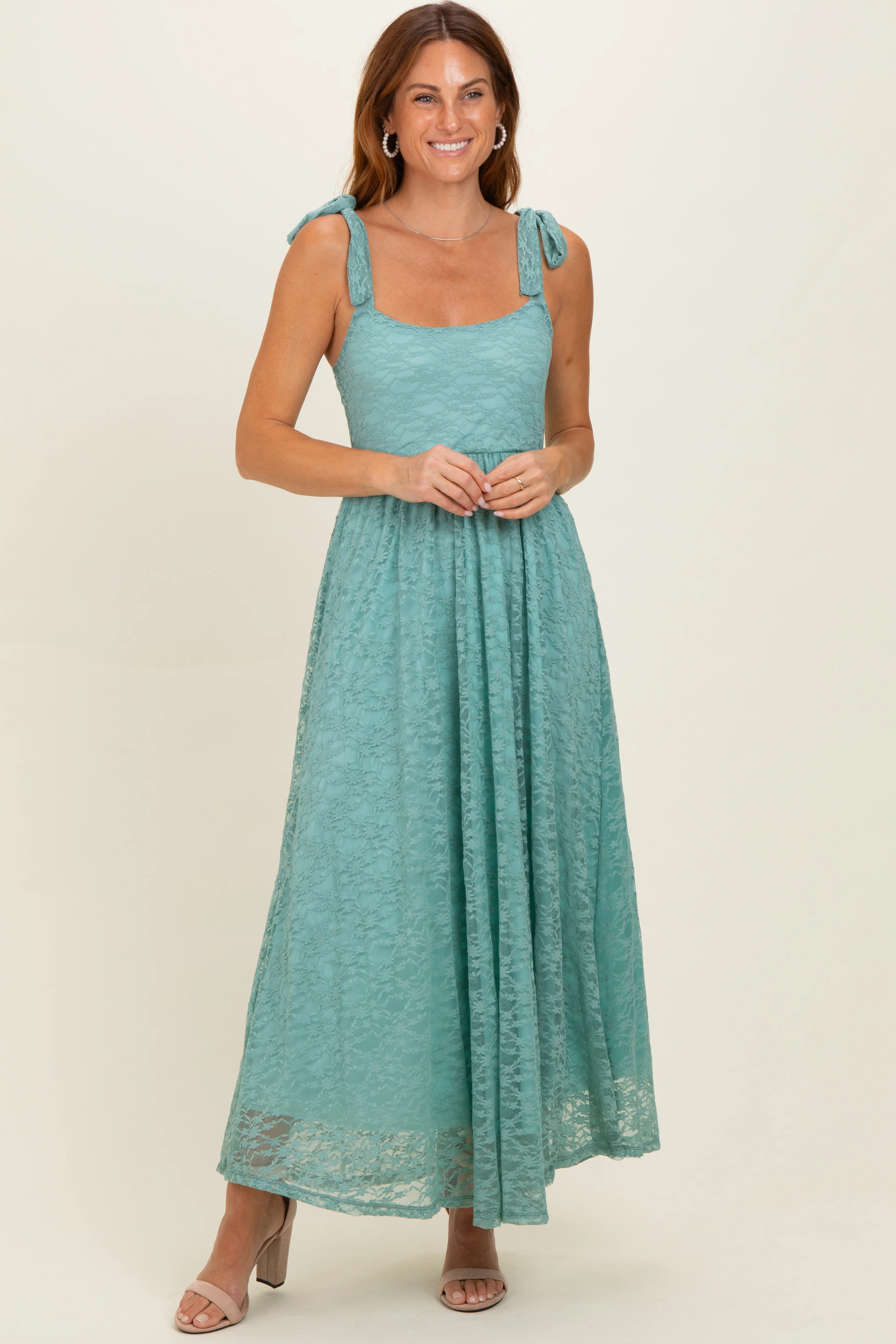 Mint Sleeveless Lace Maternity Maxi Dress - Image 4