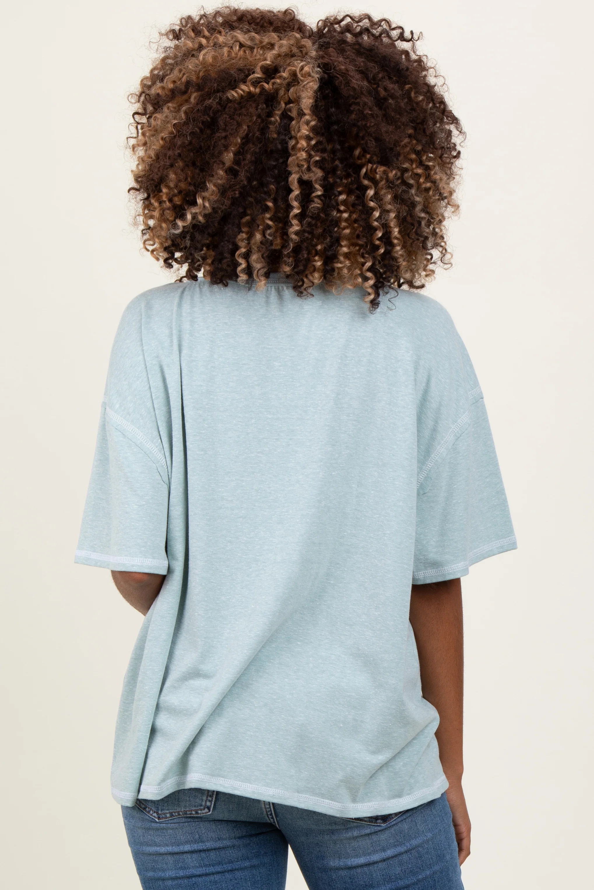 Mint Solid Tri-Blend Short Sleeve Maternity Tunic Top - Image 3