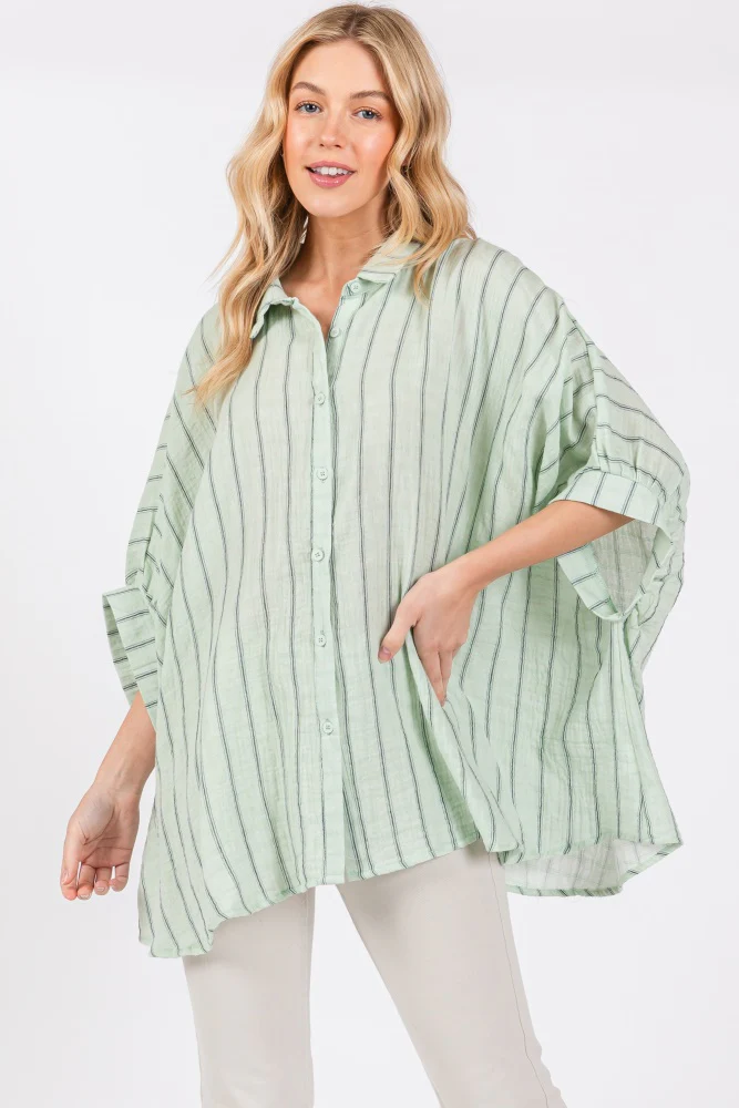 Mint Striped Collared Oversized Maternity Top - Image 4