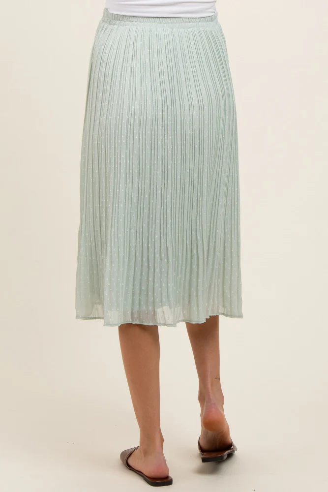 Mint Swiss Dot Pleated Maternity Midi Skirt - Image 4