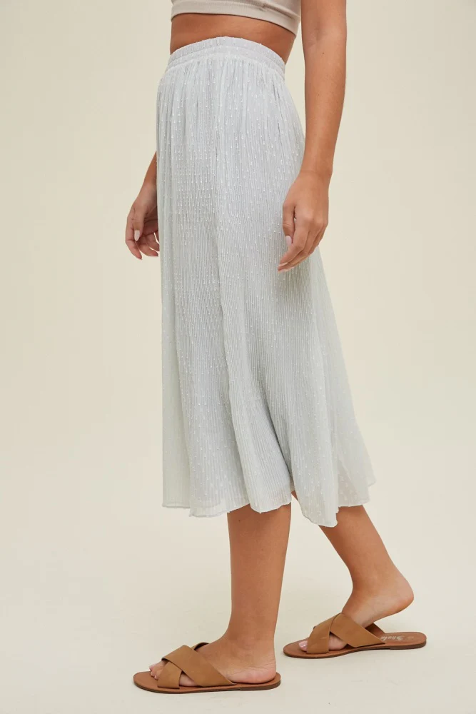 Mint Swiss Dot Pleated Midi Skirt - Image 3