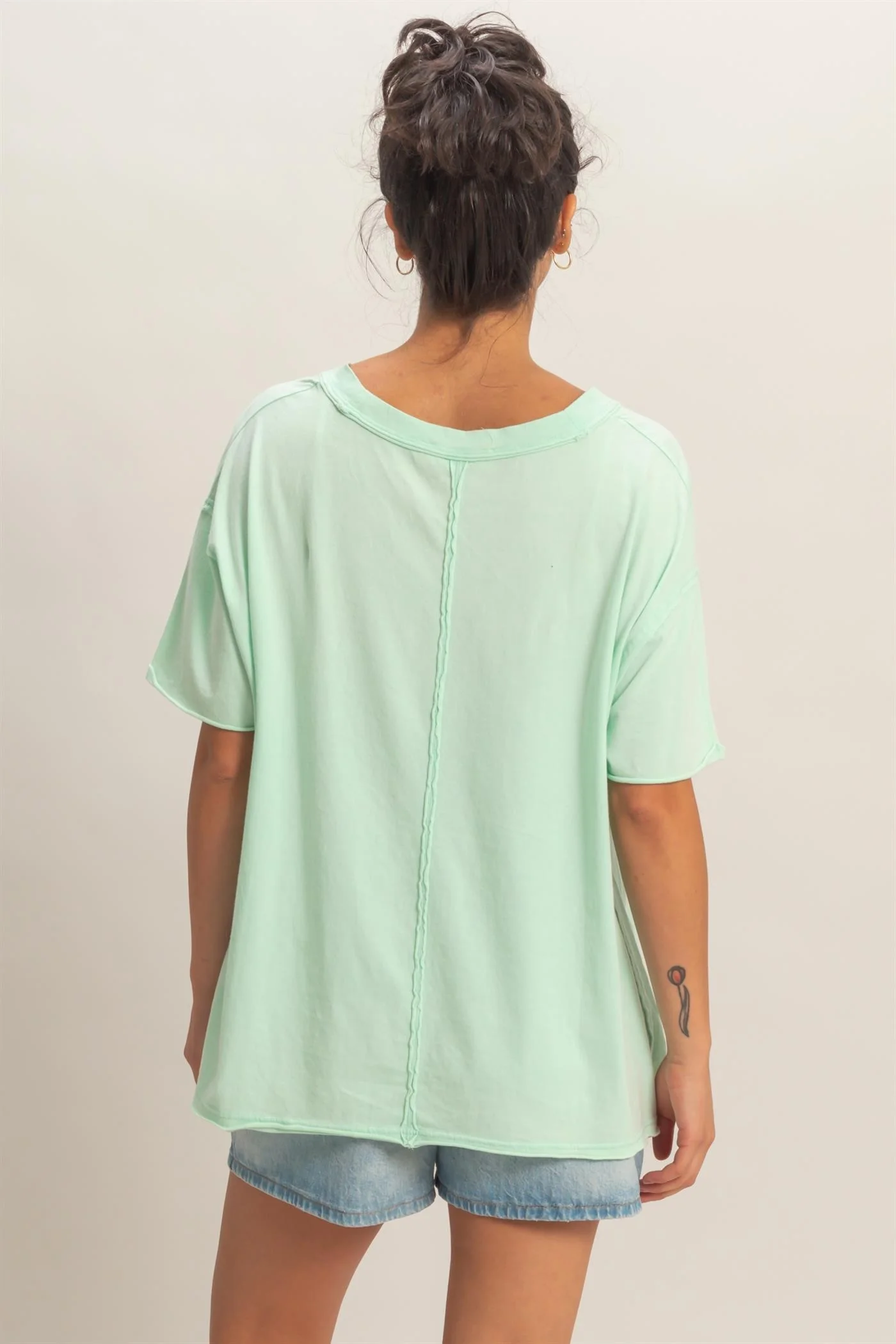 Mint Washed V-Neck Oversized Tee - Image 3