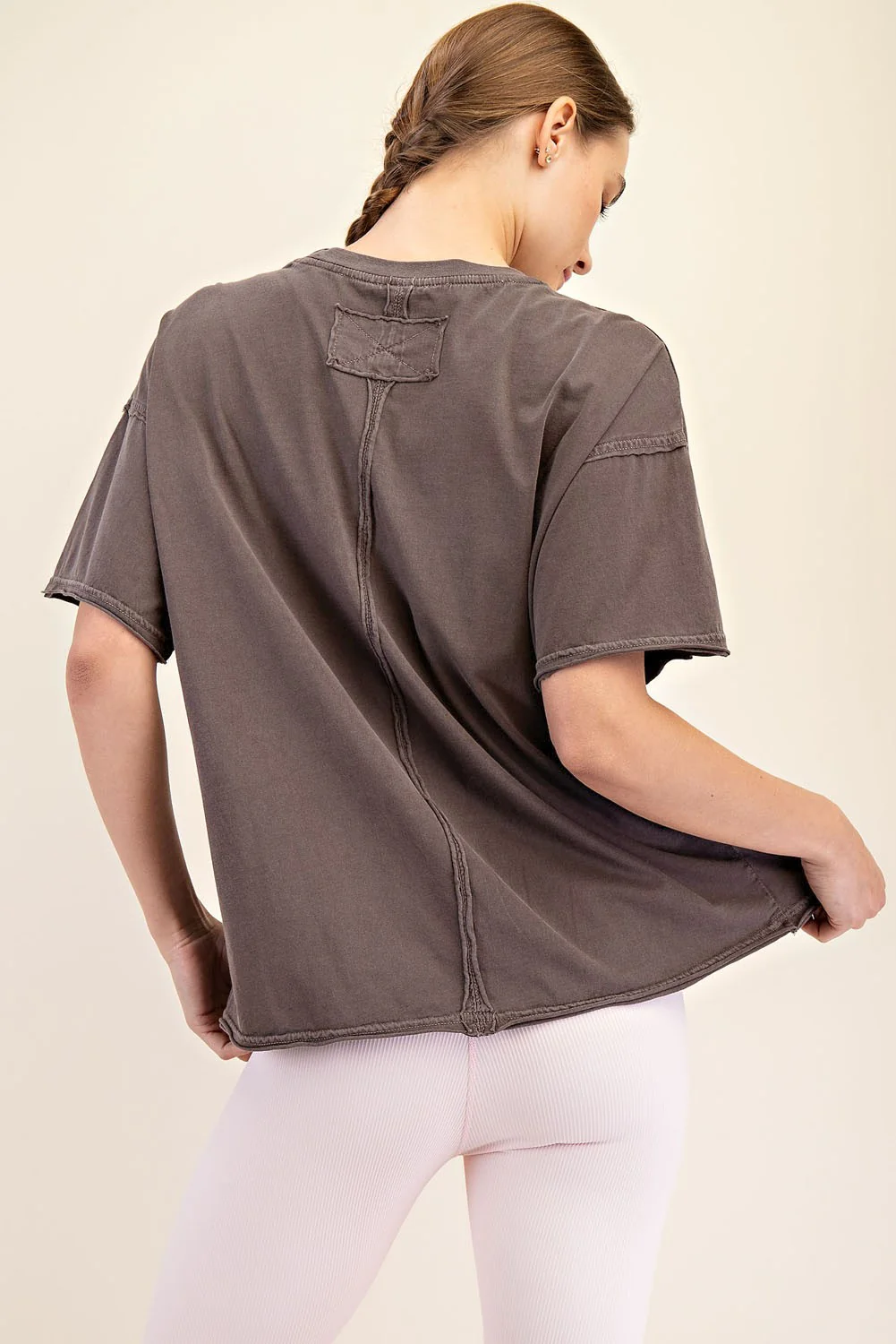 Mocha Boxy Raw Edge Short Sleeve Tee - Image 3