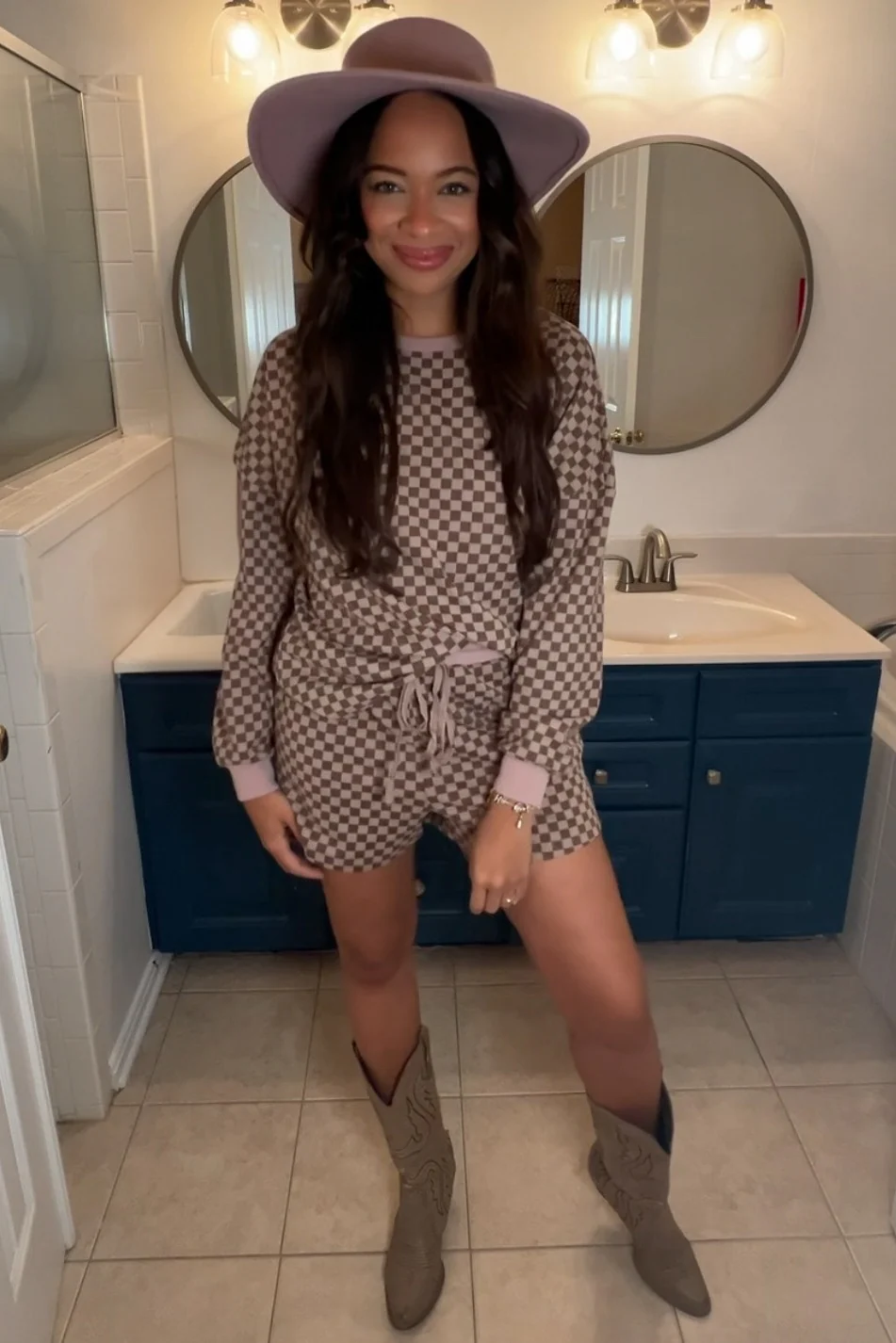 Mocha Checkered Plaid Pullover Shorts Set - Image 6