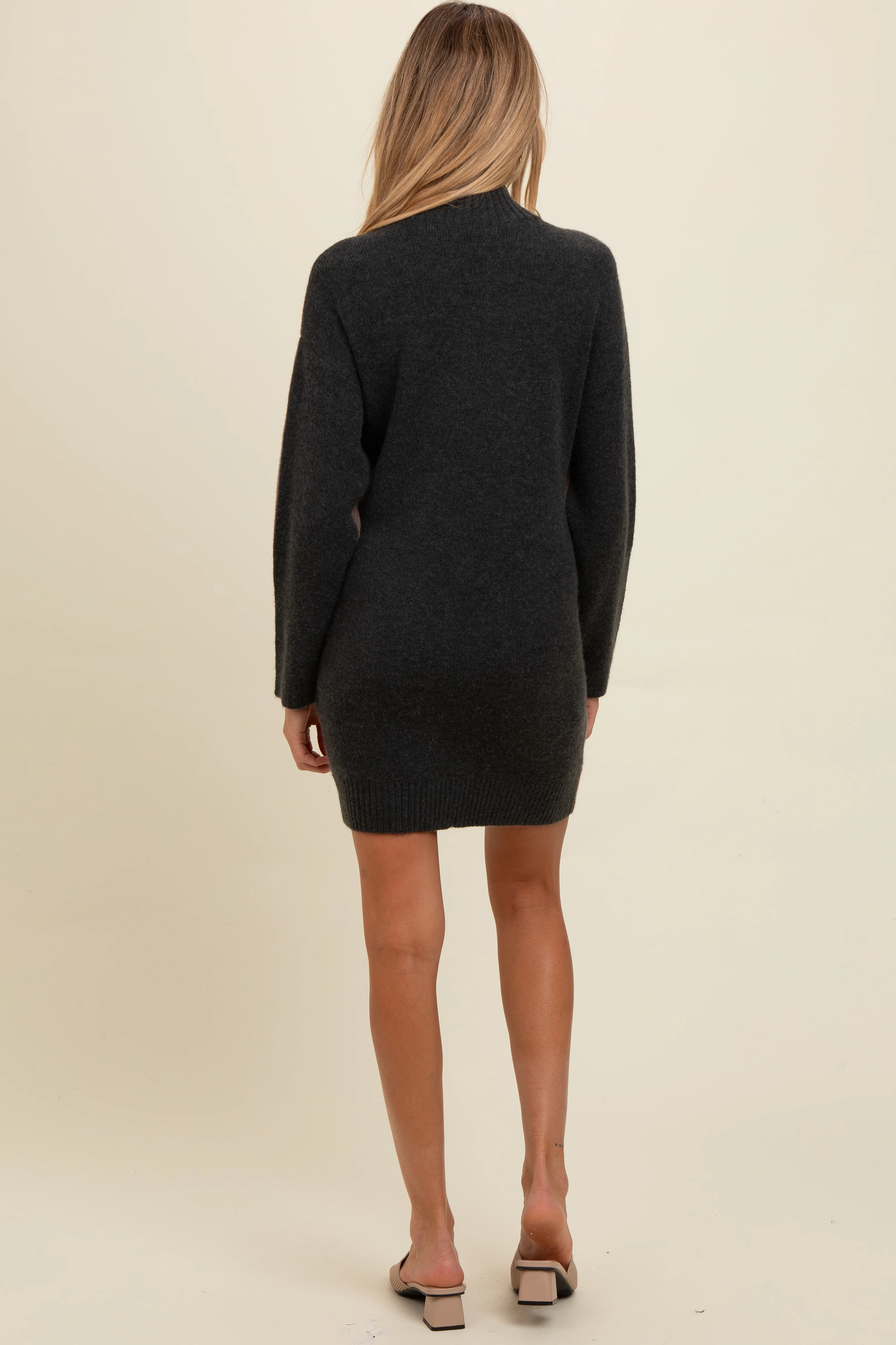 Mocha Colorblock Mock Neck Maternity Sweater Dress - Image 4