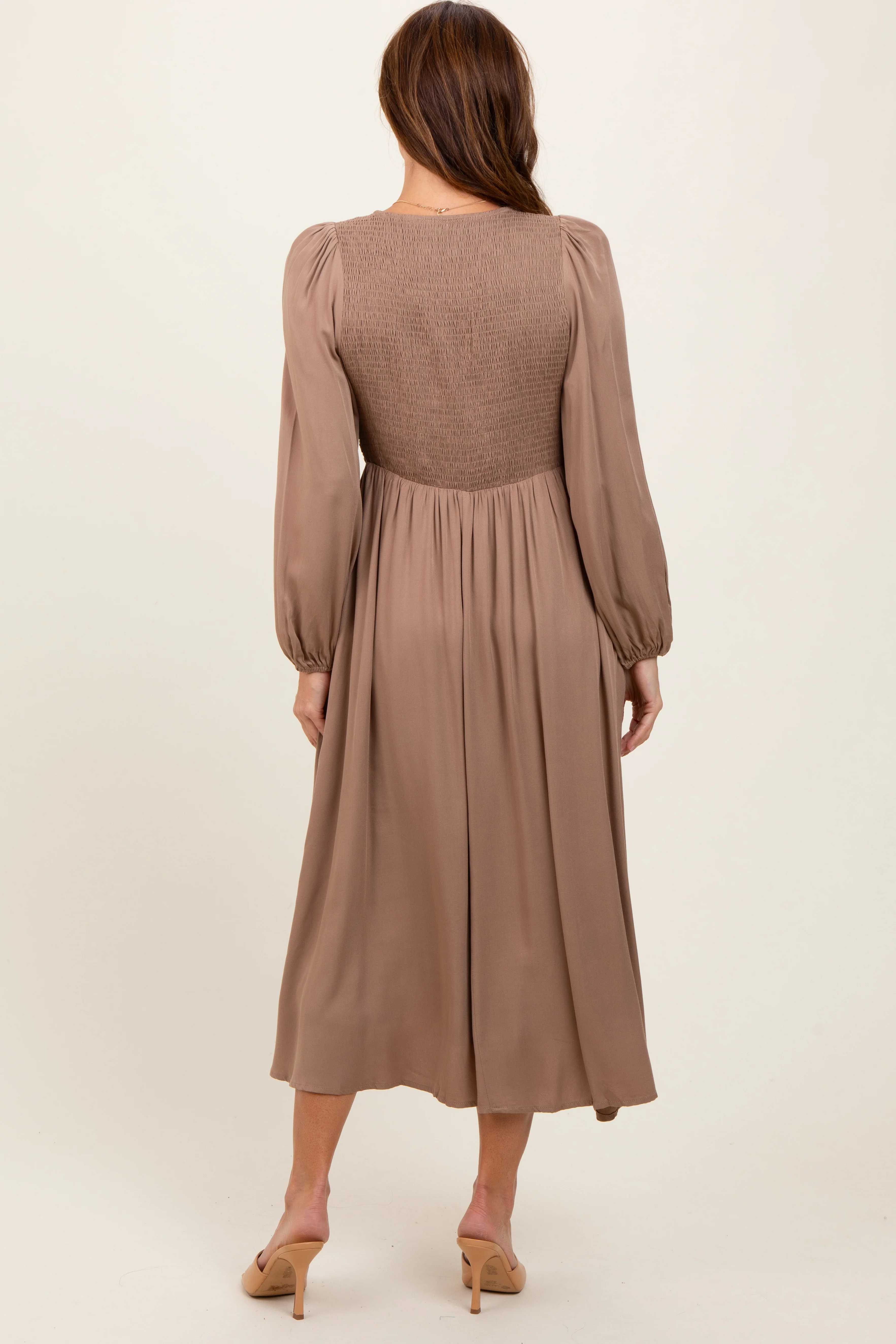Mocha Contrast Knit Bodice Maxi Dress - Image 4