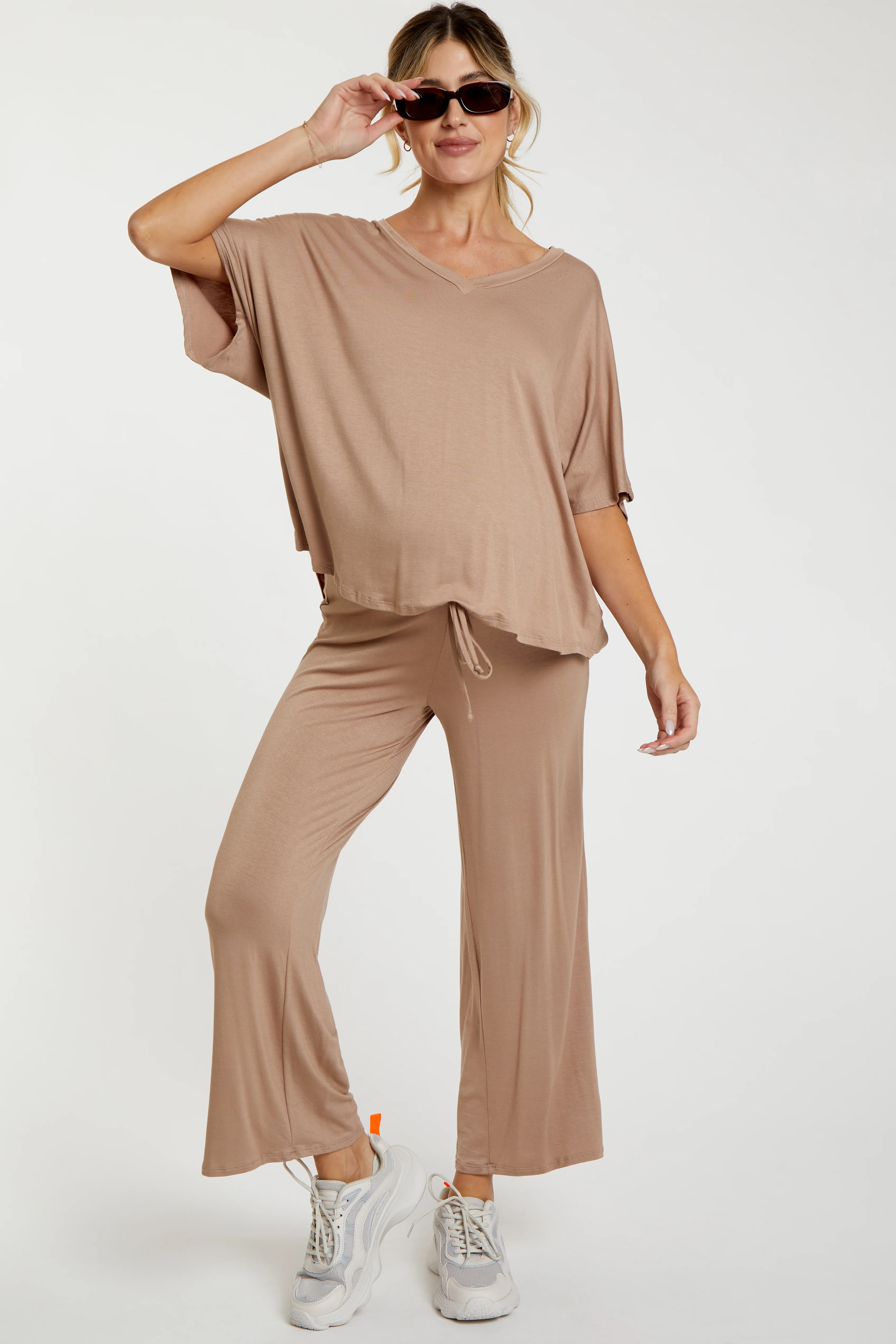 Mocha Cropped Pant Maternity Set - Image 3
