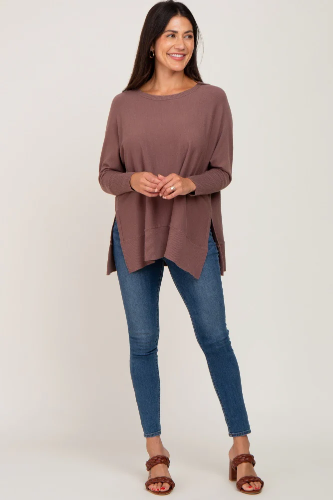 Mocha Dolman Sleeve Side Slit Sweater - Image 4