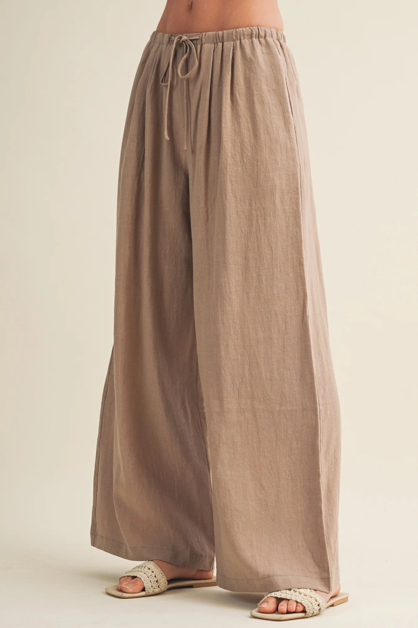Mocha Drawstring Wide Leg Pants - Image 3