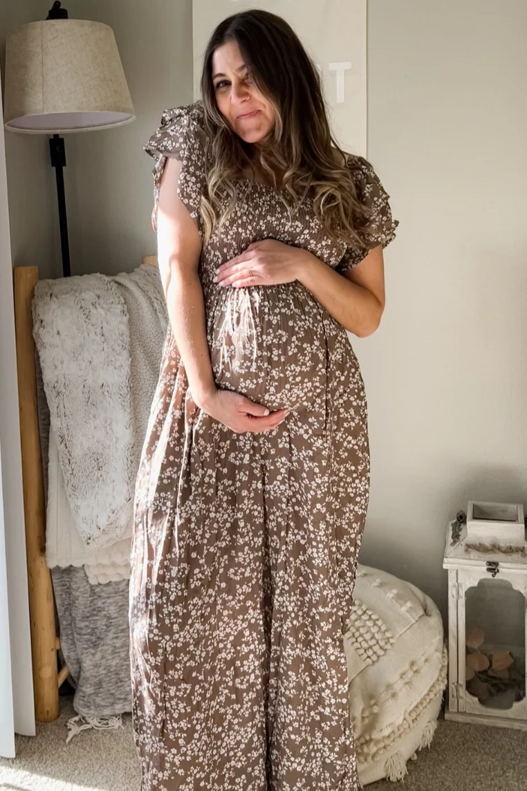 Mocha Floral Maternity Jumpsuit - Image 5