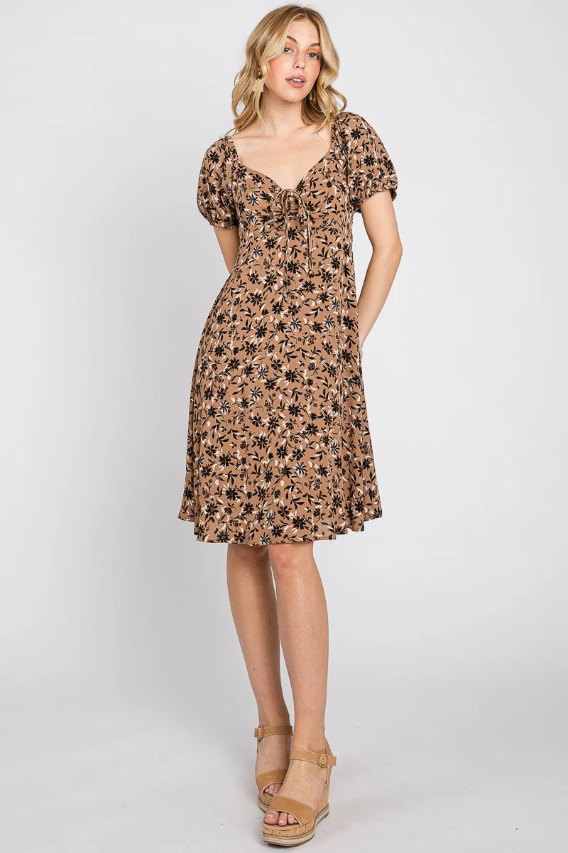 Mocha Floral Sweetheart Maternity Dress - Image 6