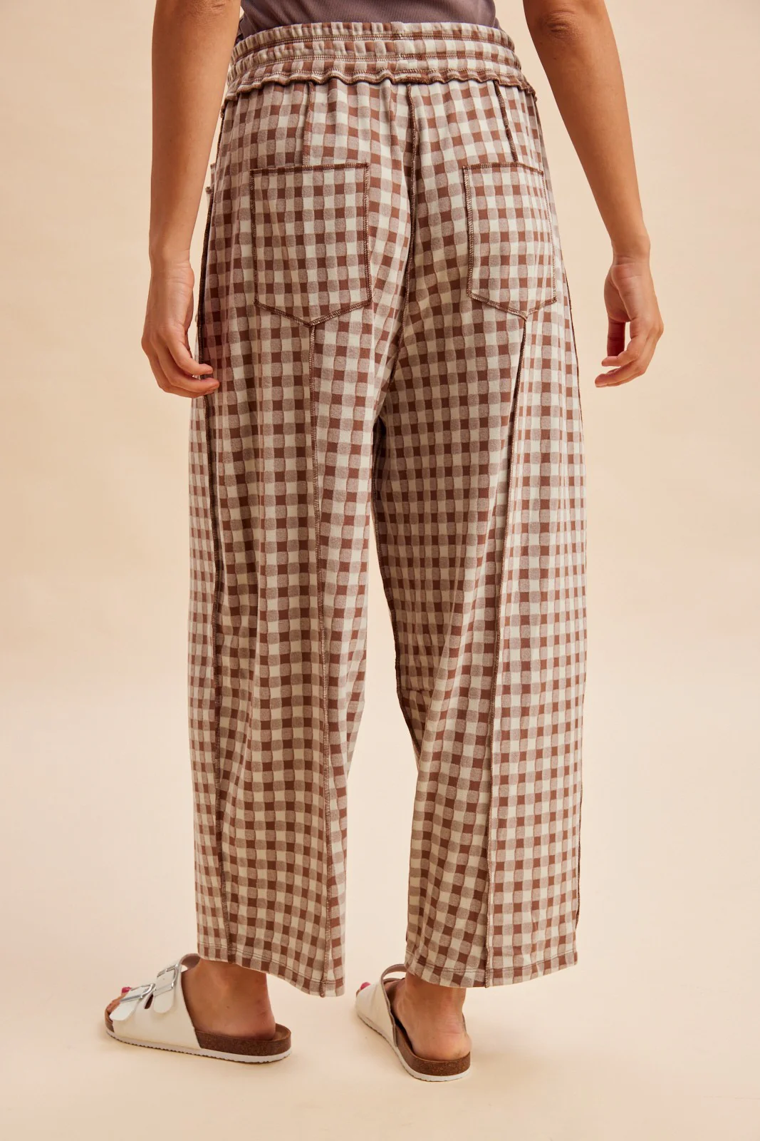 Mocha Gingham Barrel Leg Pants - Image 5