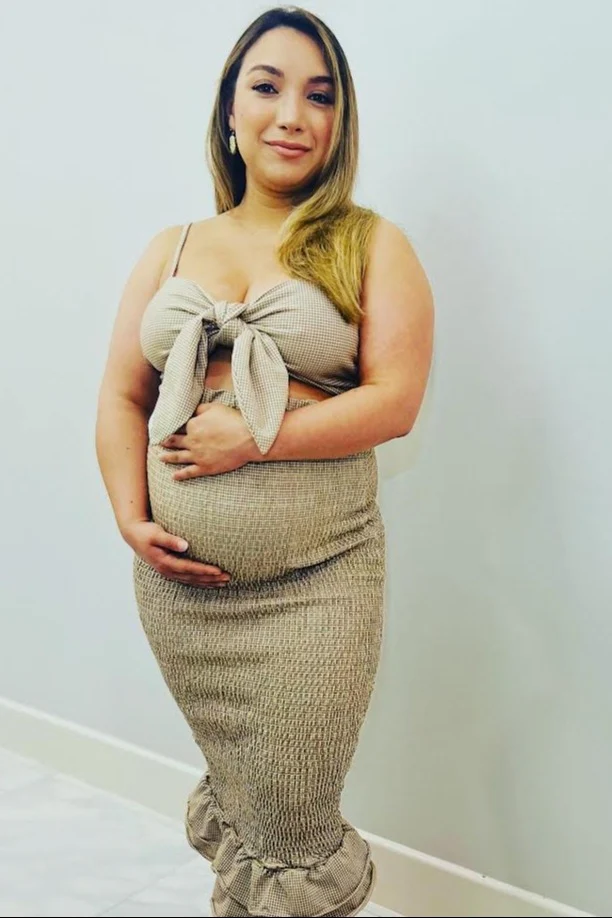 Mocha Gingham Print Smocked Fitted Self-Tie Maternity Midi Dress - Image 10