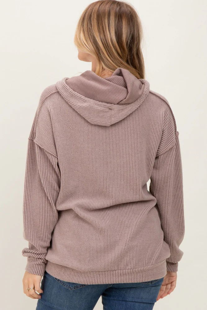 Mocha Long Sleeve Brushed Urban Rib Hoodie Top - Image 4