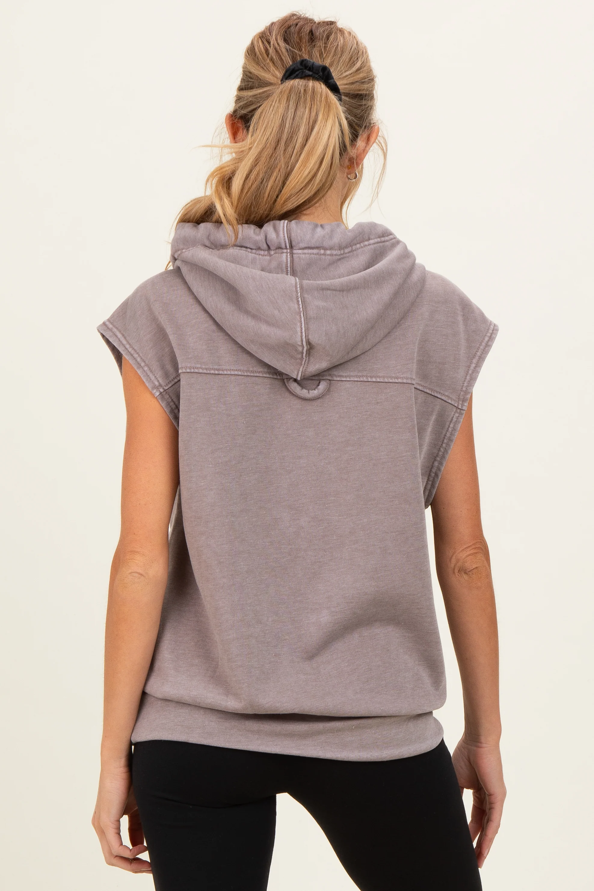 Mocha Mineral Wash Sleeveless Maternity Hoodie - Image 4